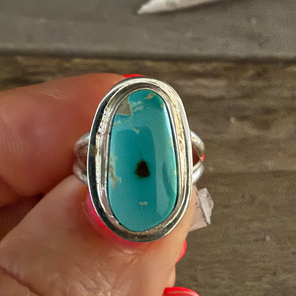 Authentic Native American Handmade Sterling Silver and Royston Turquoise Ring size 4 1/4.