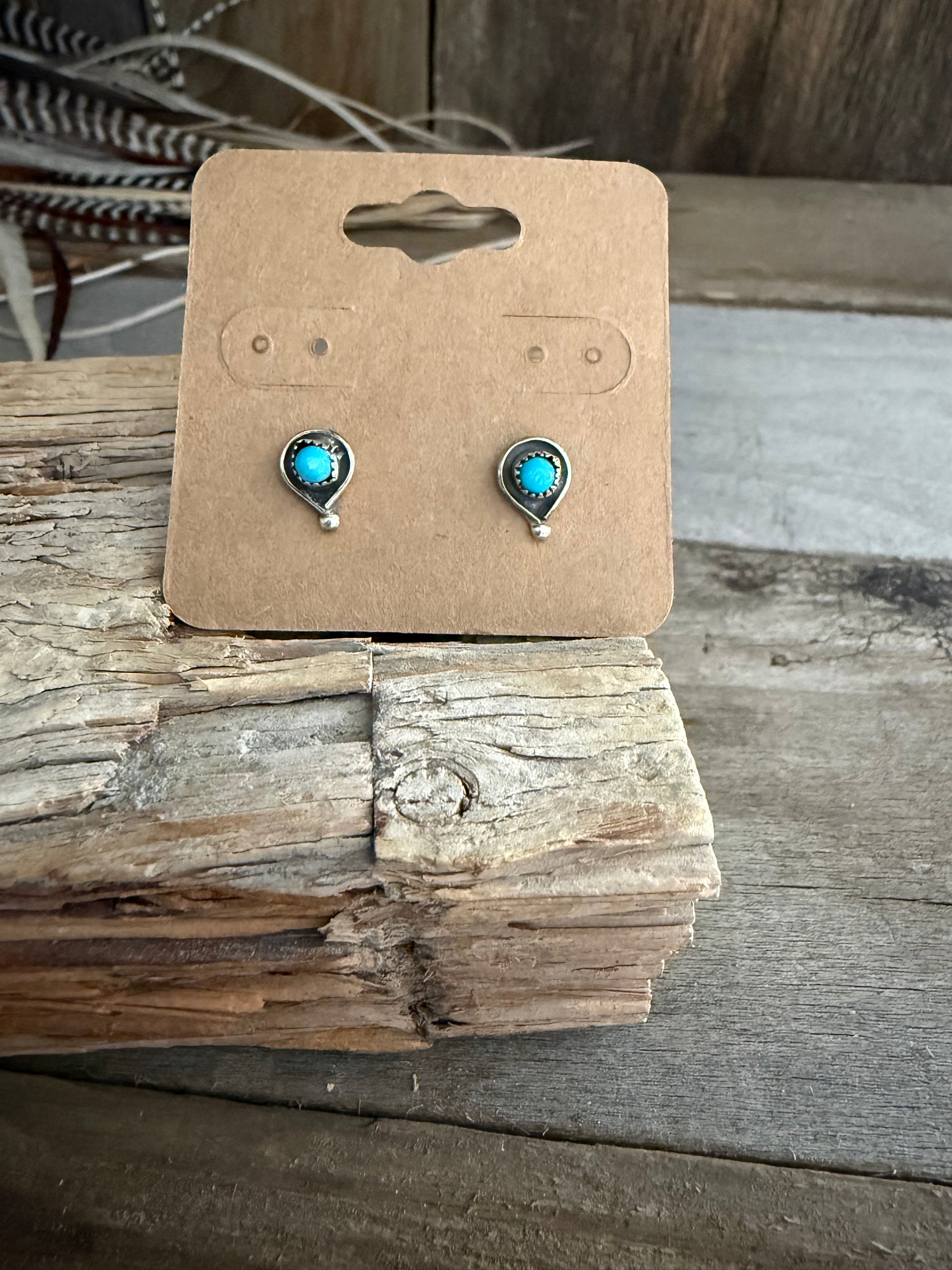 Authentic Native American Handmade Sterling Silver and Turquoise Stud Earrings