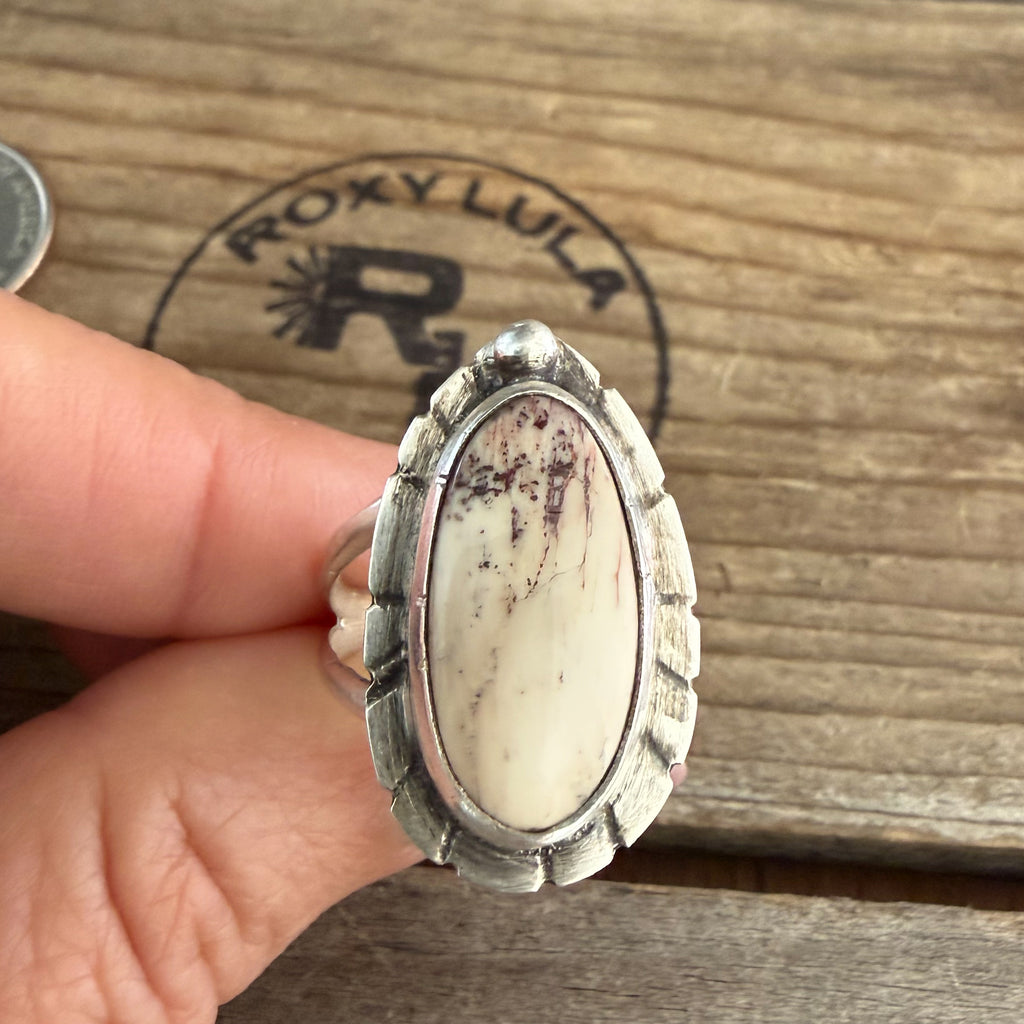 Authentic Native American Handmade Sterling Silver and Red Buffalo Ring size 8 3/4