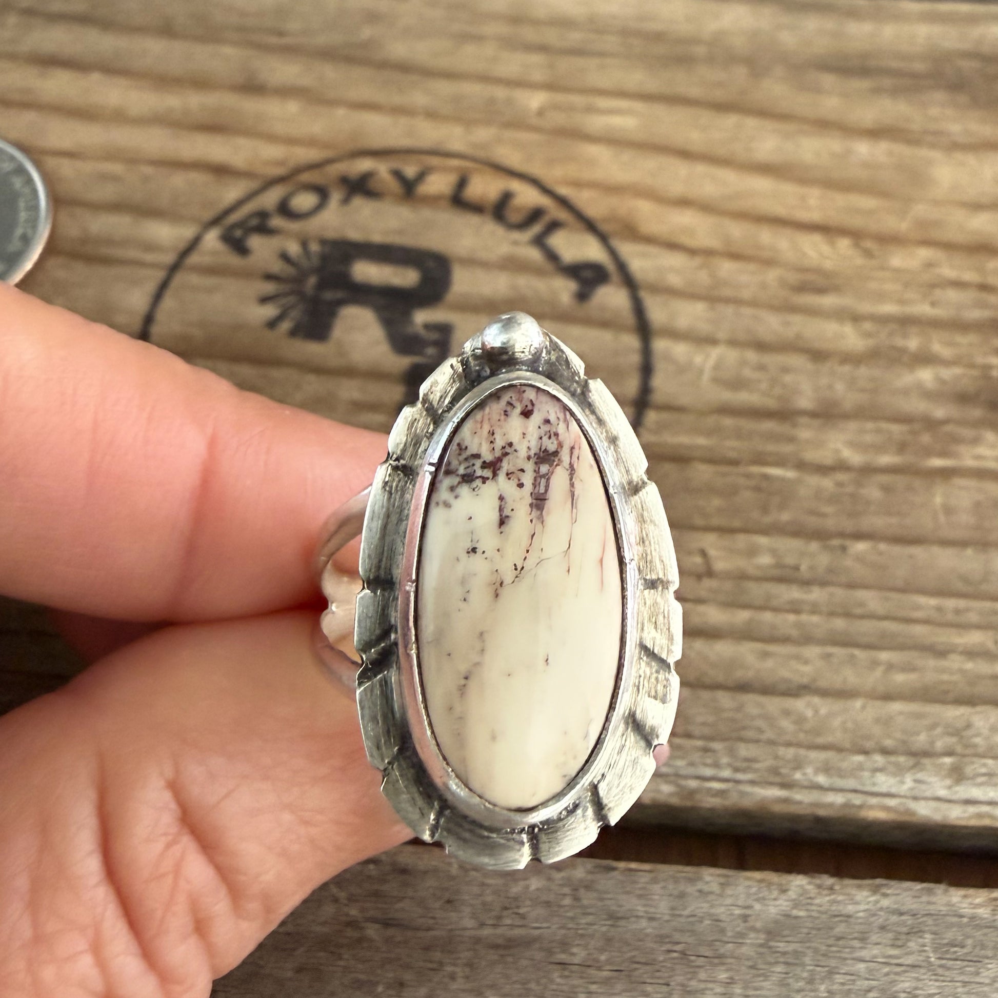 Authentic Native American Handmade Sterling Silver and Red Buffalo Ring size 8 3/4