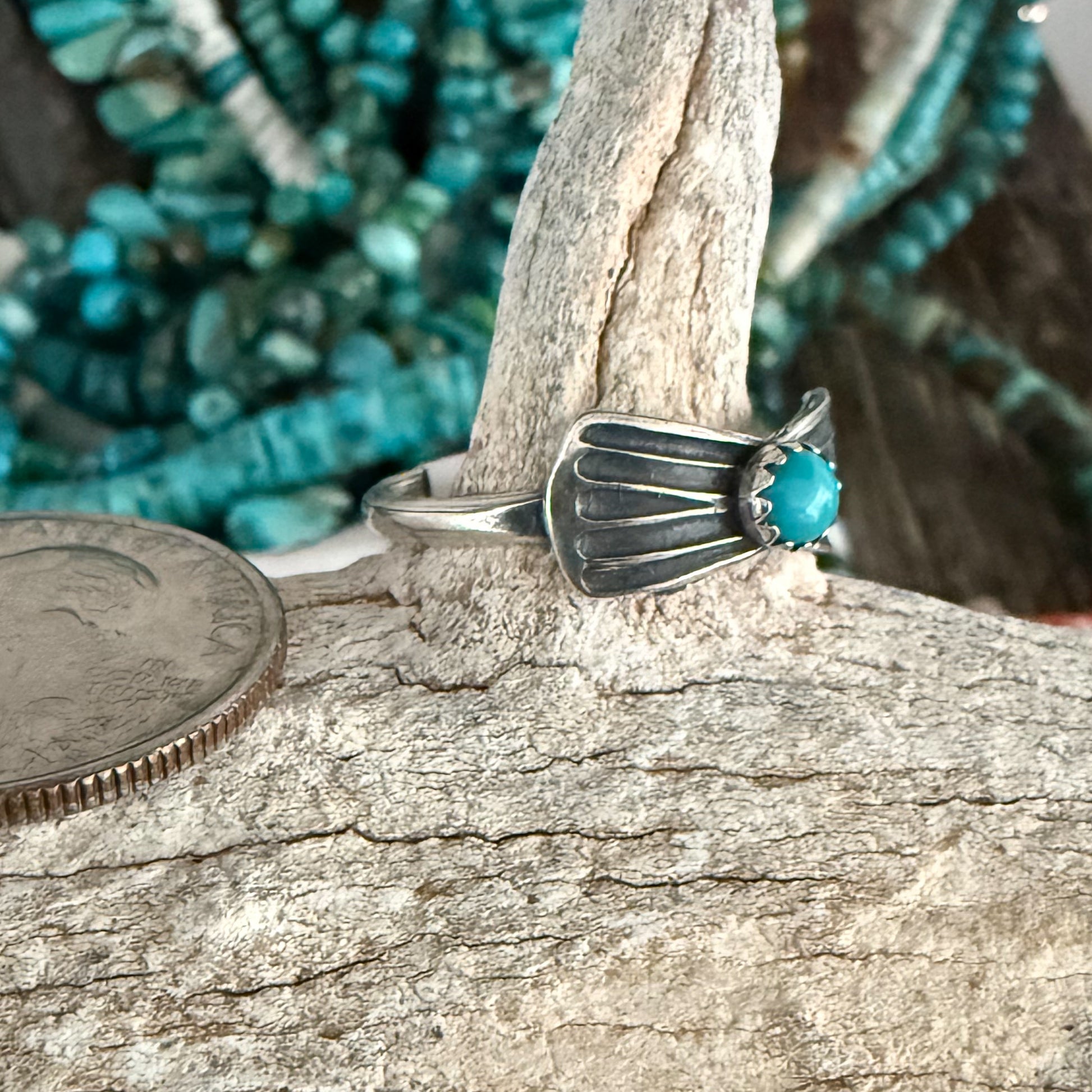 Authentic Native American Handmade Sterling Silver and Turquoise Ring size 9 1/2.