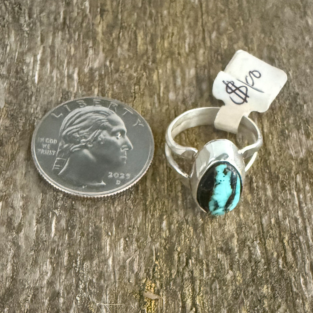 Authentic Native American Handmade Sterling Silver and Black Jack Turquoise Ring Size 5 1/2.