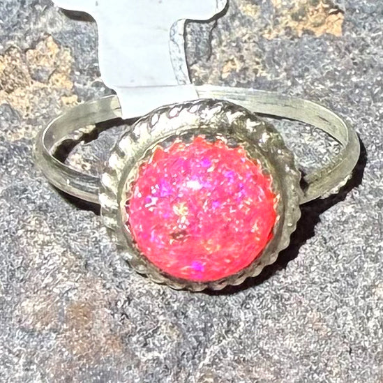 Authentic Native American Handmade Sterling Silver and Hot Pink Opal Ring size 8 1/4.