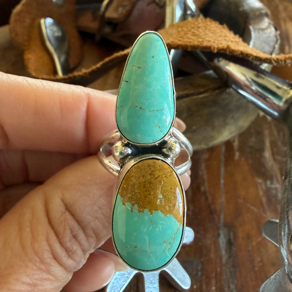 Authentic Native American Handmade Sterling Silver and Royston Turquoise Ring size 8 3/4