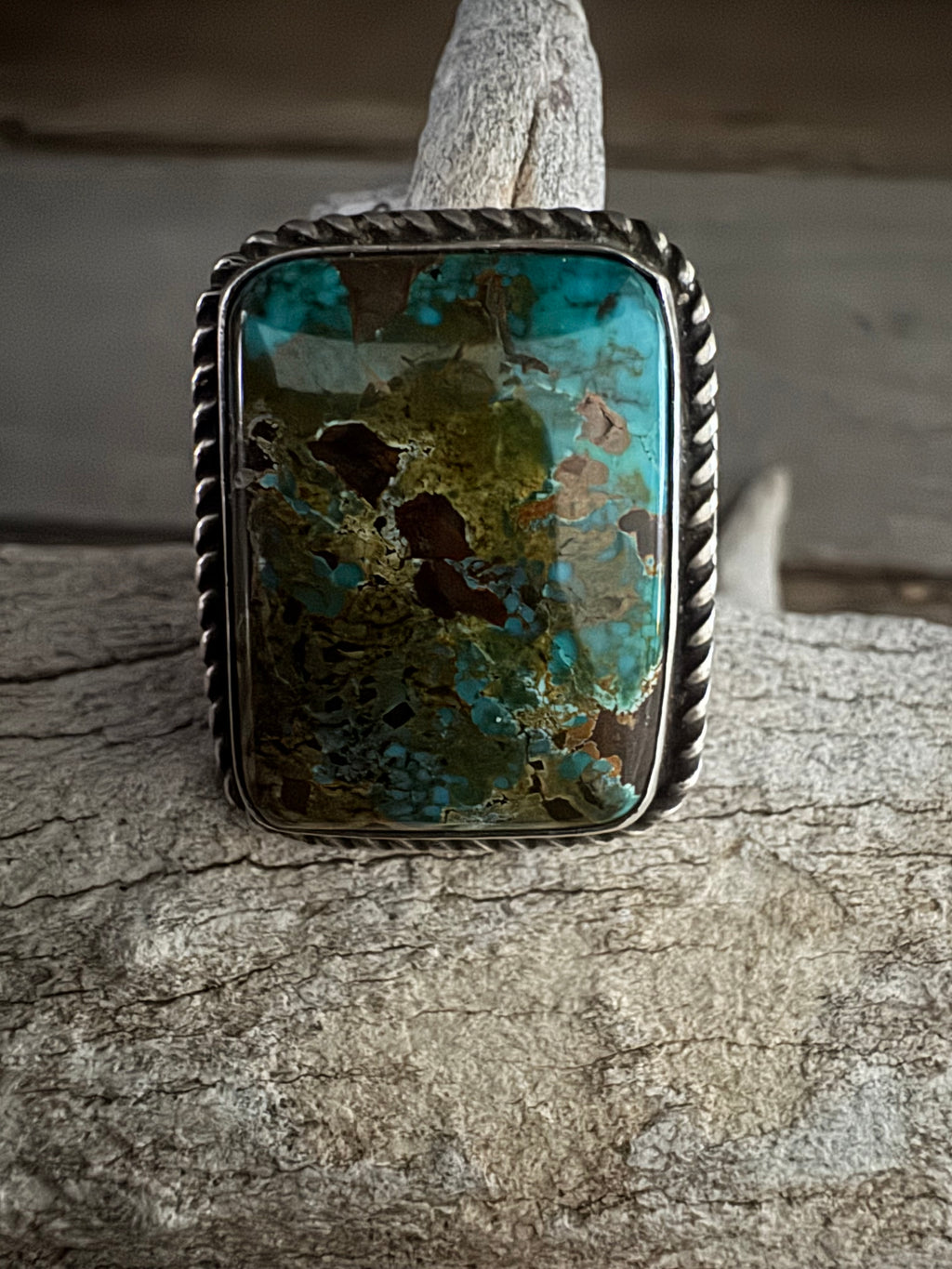 Handmade Sterling Silver Thunderbird Turquoise Ring Size 13