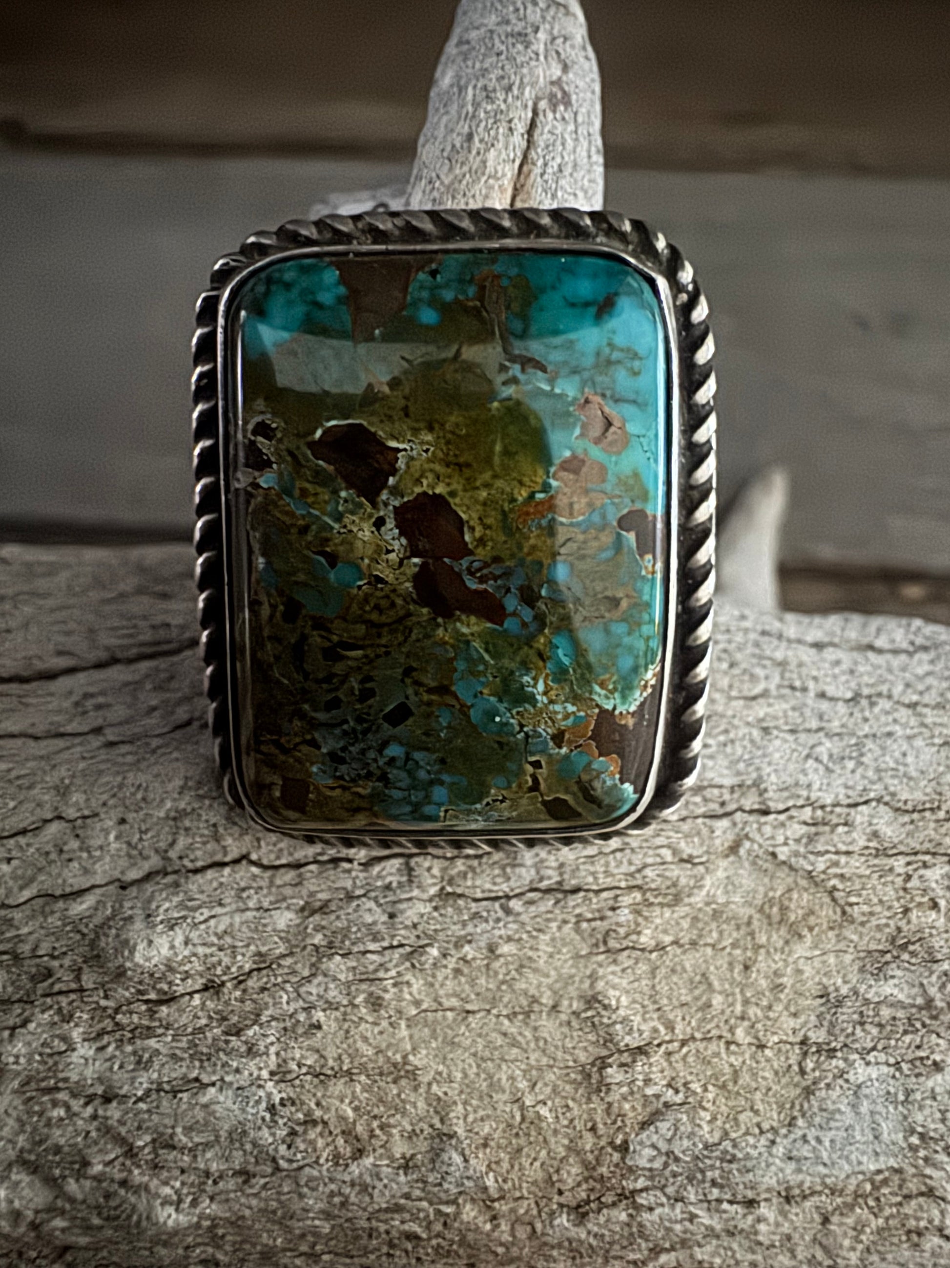 Handmade Sterling Silver Thunderbird Turquoise Ring Size 13