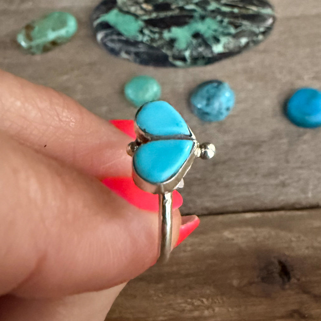 Authentic Native American Handmade Sterling Silver and Turquoise Ring size 6 1/2.