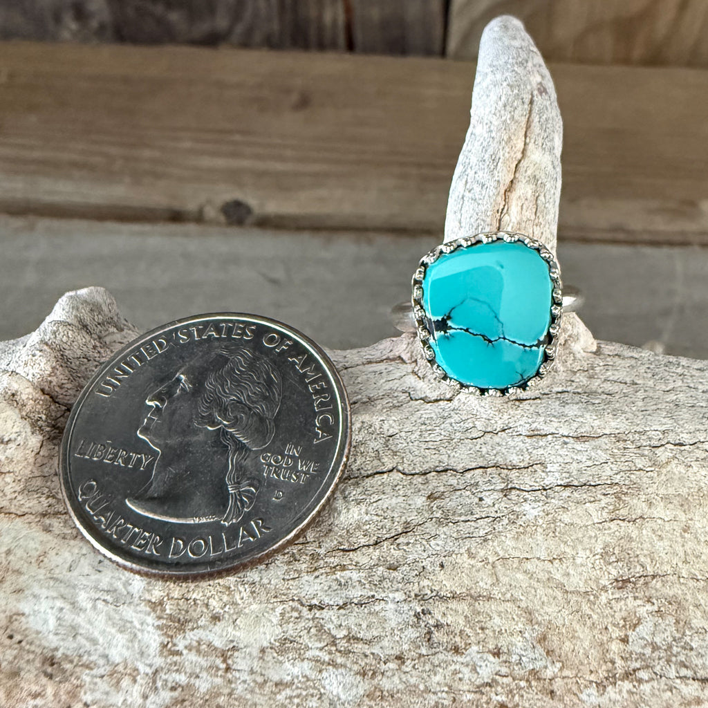 Authentic Native American Handmade Sterling Silver and Turquoise Ring size 7.