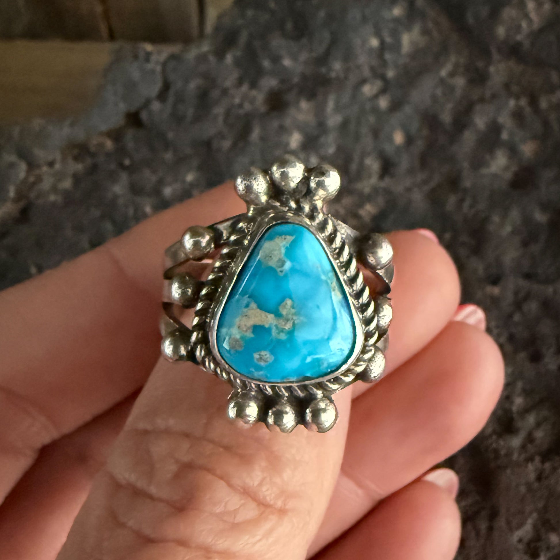 Authentic Native American Handmade Sterling Silver and Turquoise Ring size 10 1/4.
