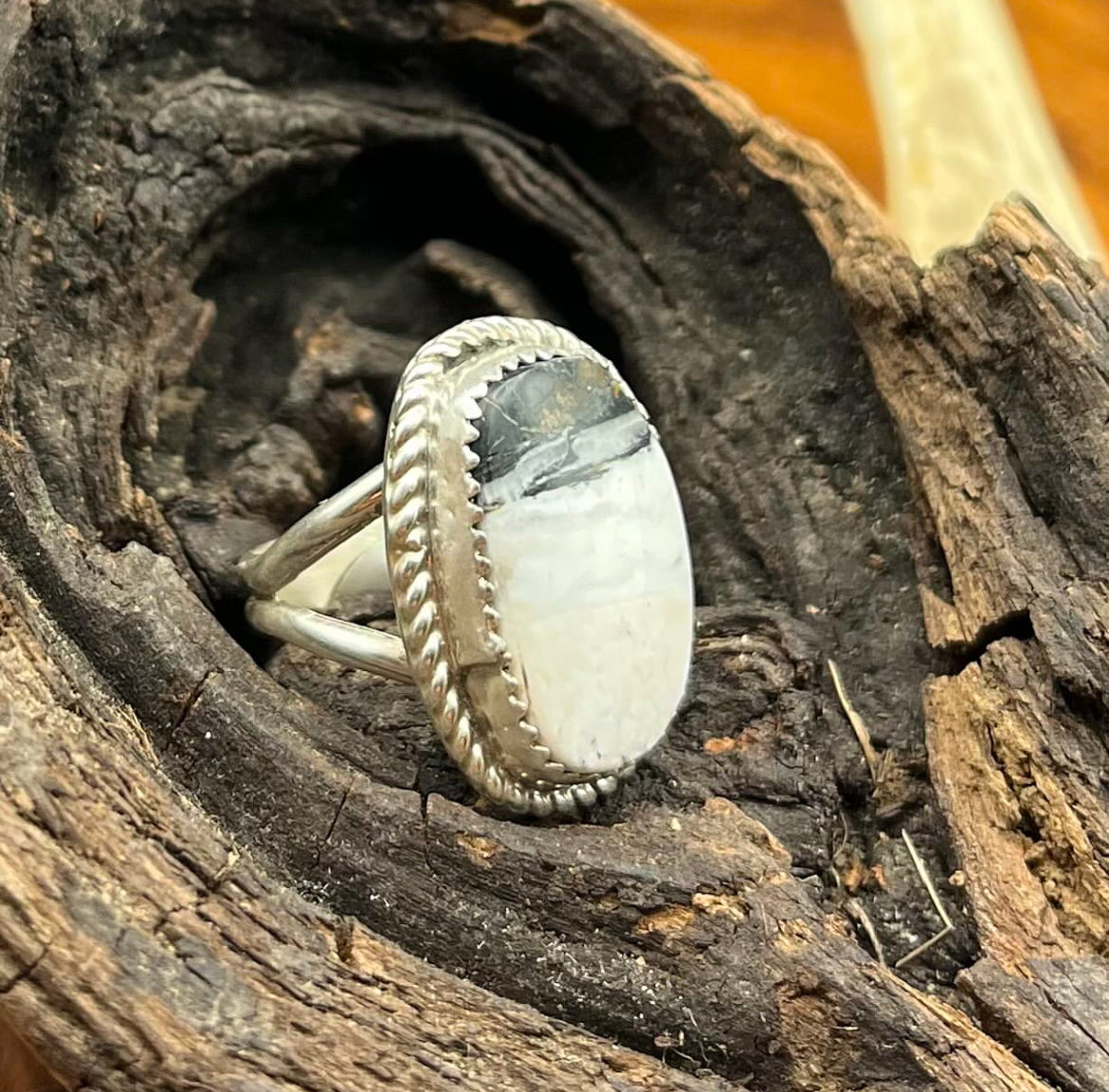 Authentic Native American Handmade White Buffalo Turquoise Ring