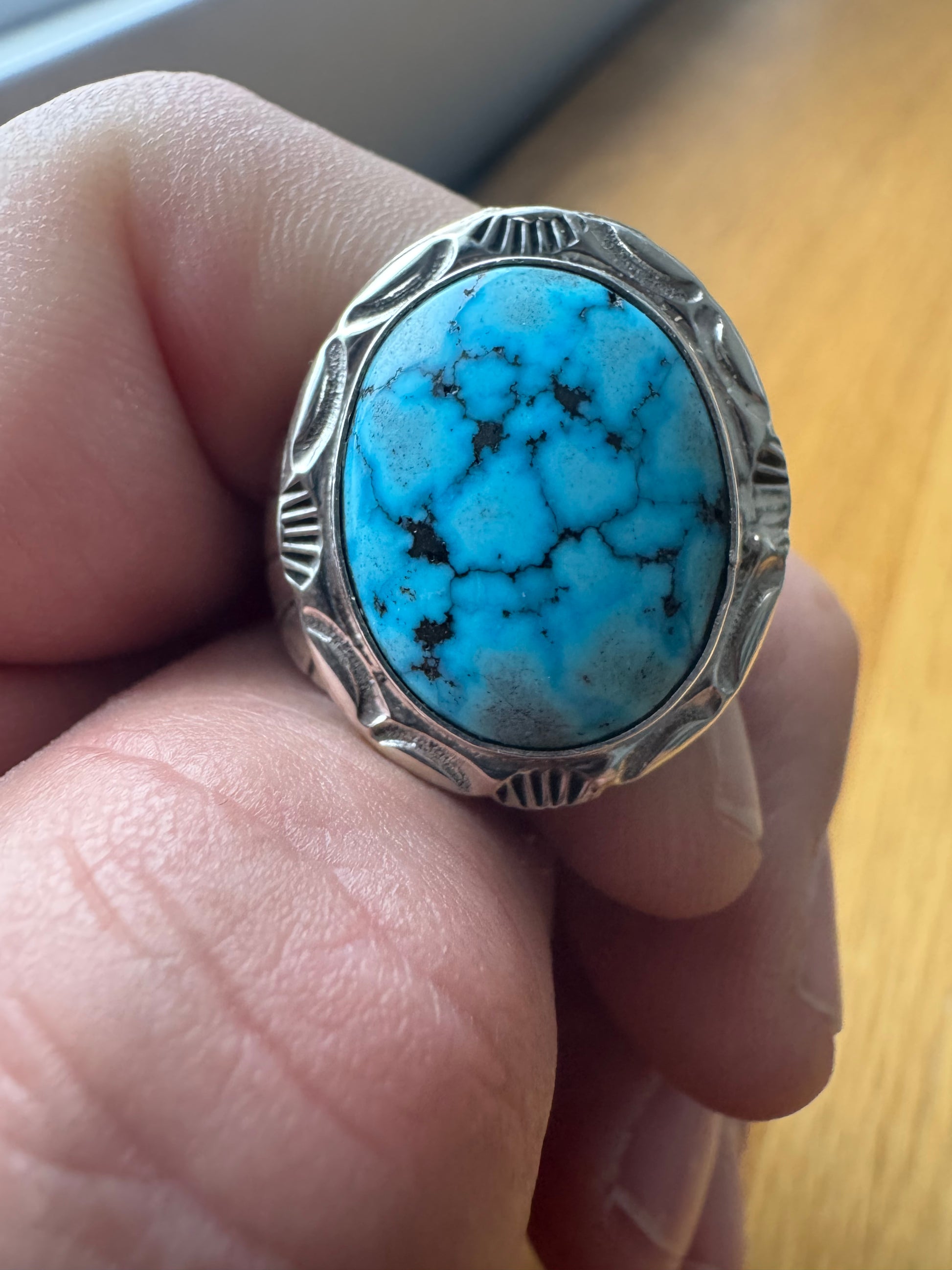 Handmade Sterling Silver-Kingman Web Turquoise Ring Size 13