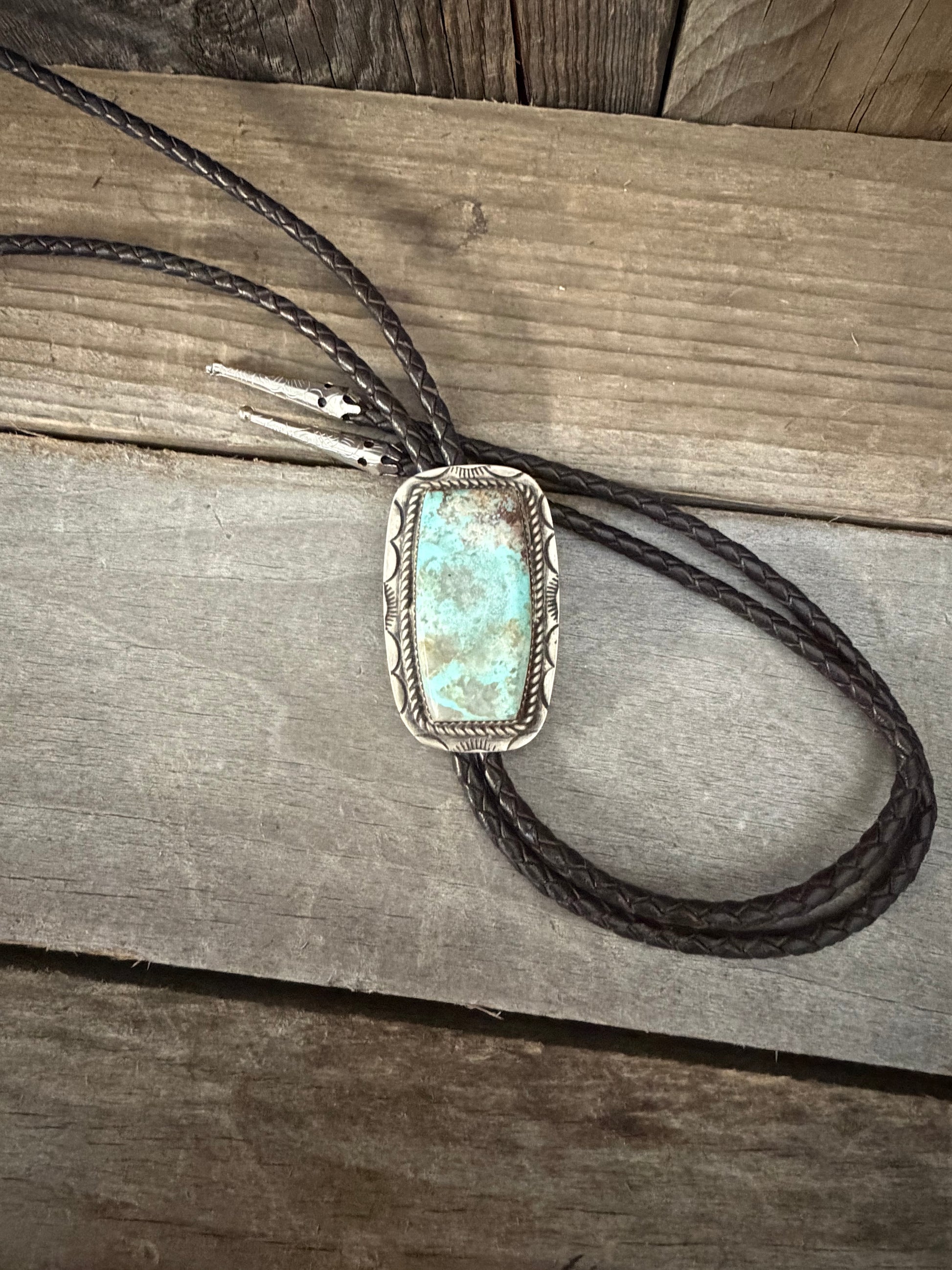 Native American Handmade Sterling Silver Turquoise Bolo Tie