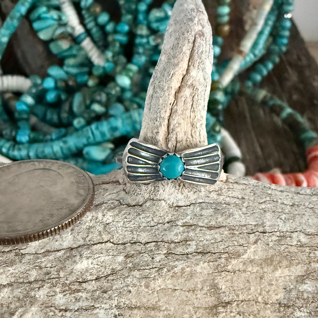 Authentic Native American Handmade Sterling Silver and Turquoise Ring size 9 1/2.