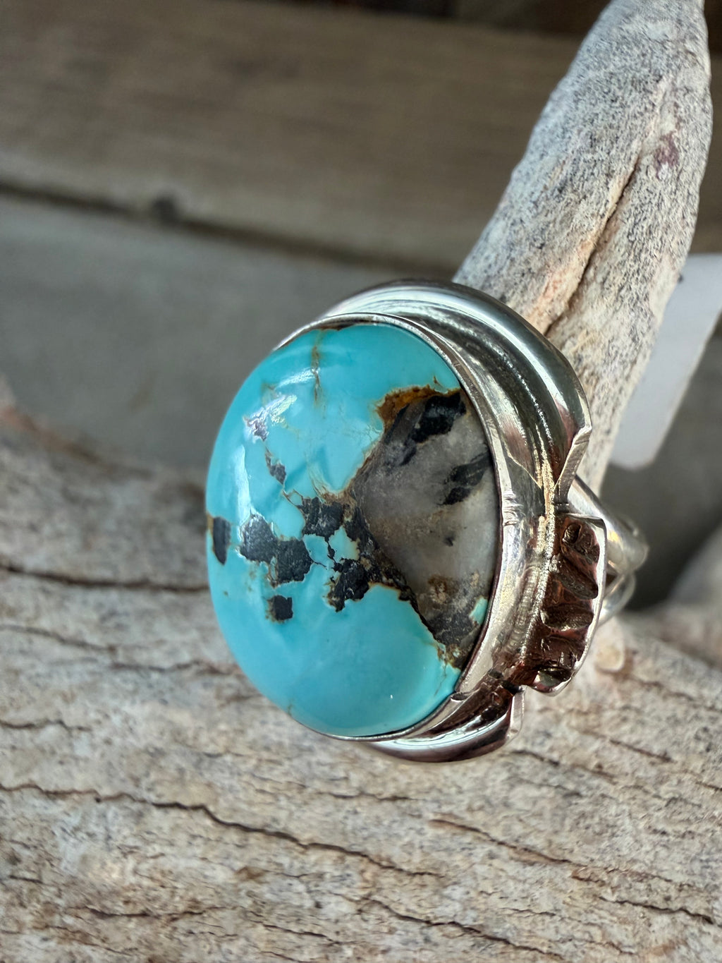 Native American Celeste Begay Handmade Sterling Silver-Blackjack Turquoise Ring Size 5