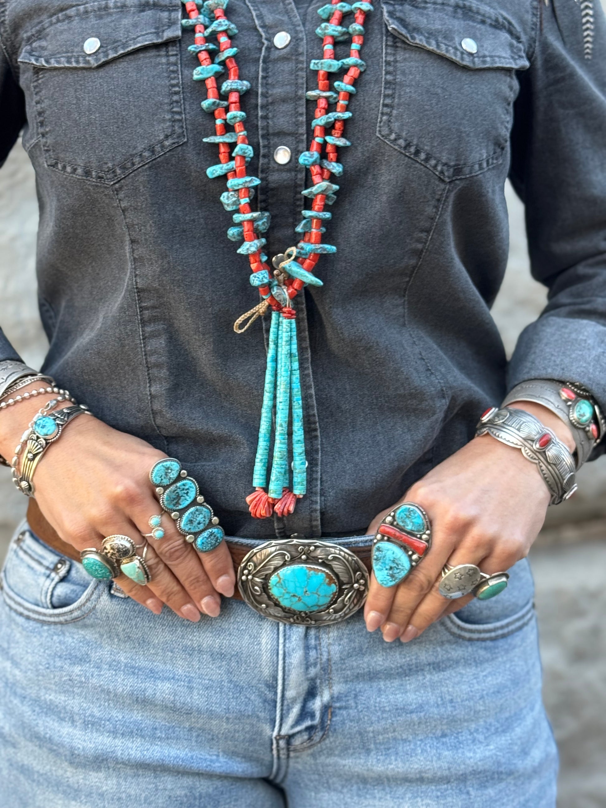 Native American Handmade Turquoise-Coral Necklace