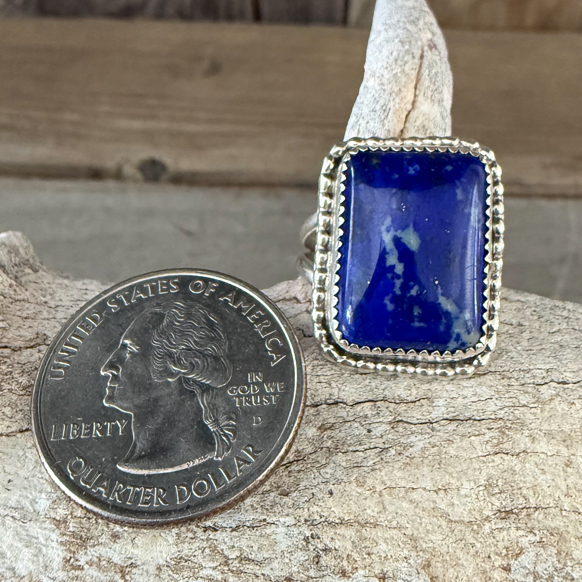 Authentic Native American Handmade Sterling Silver and Lapis Ring size 7 1/2.