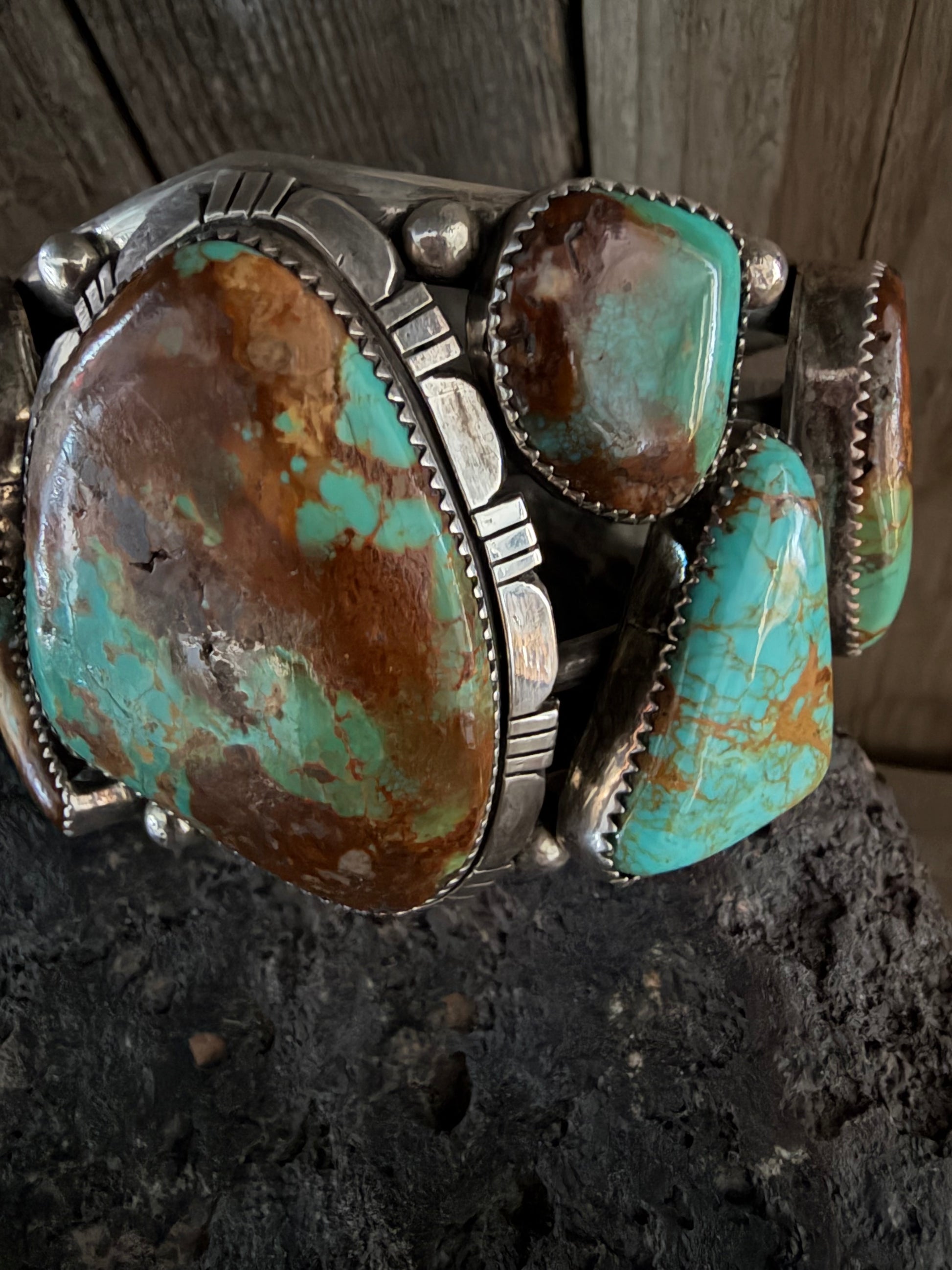 Native American Marcus Chavez Handmade Multi Stone Royston Turquoise -Sterling Silver Cuff