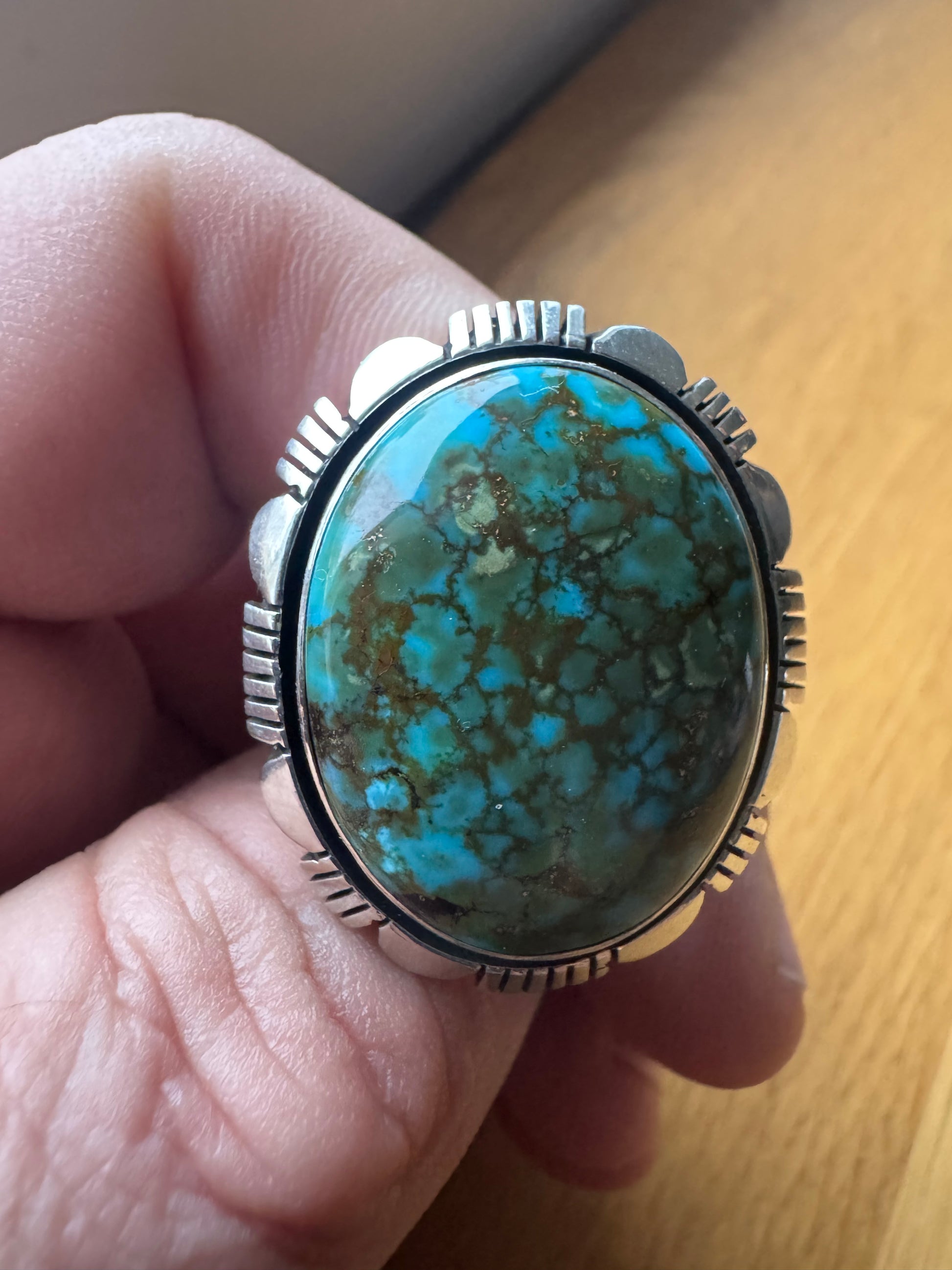 Cooper Willie Handmade Silver-Kingman Web High Grade Turquoise Ring Size 12