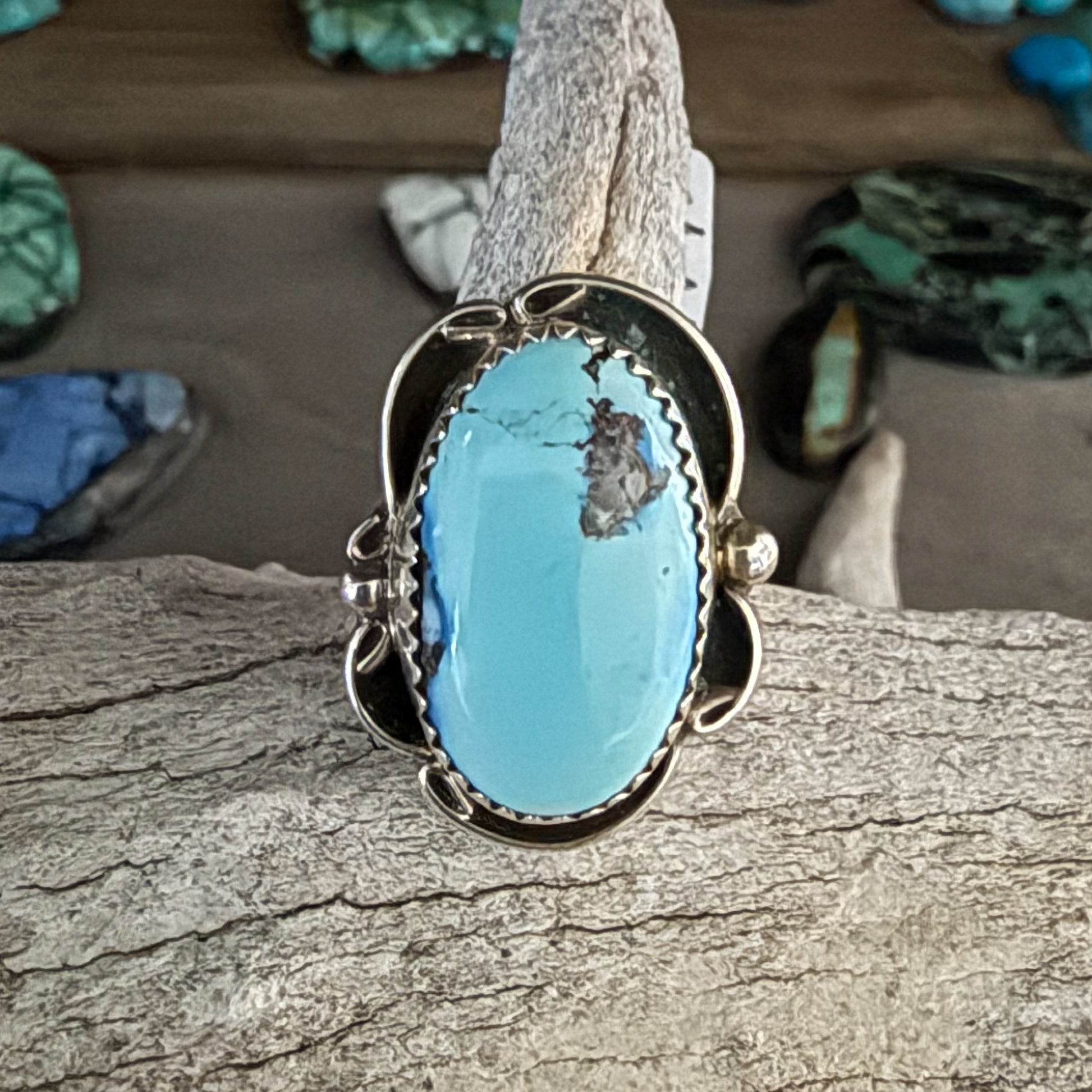 Authentic Native American Handmade Sterling Silver and Golden Hills Turquoise Ring         size 7 3/4
