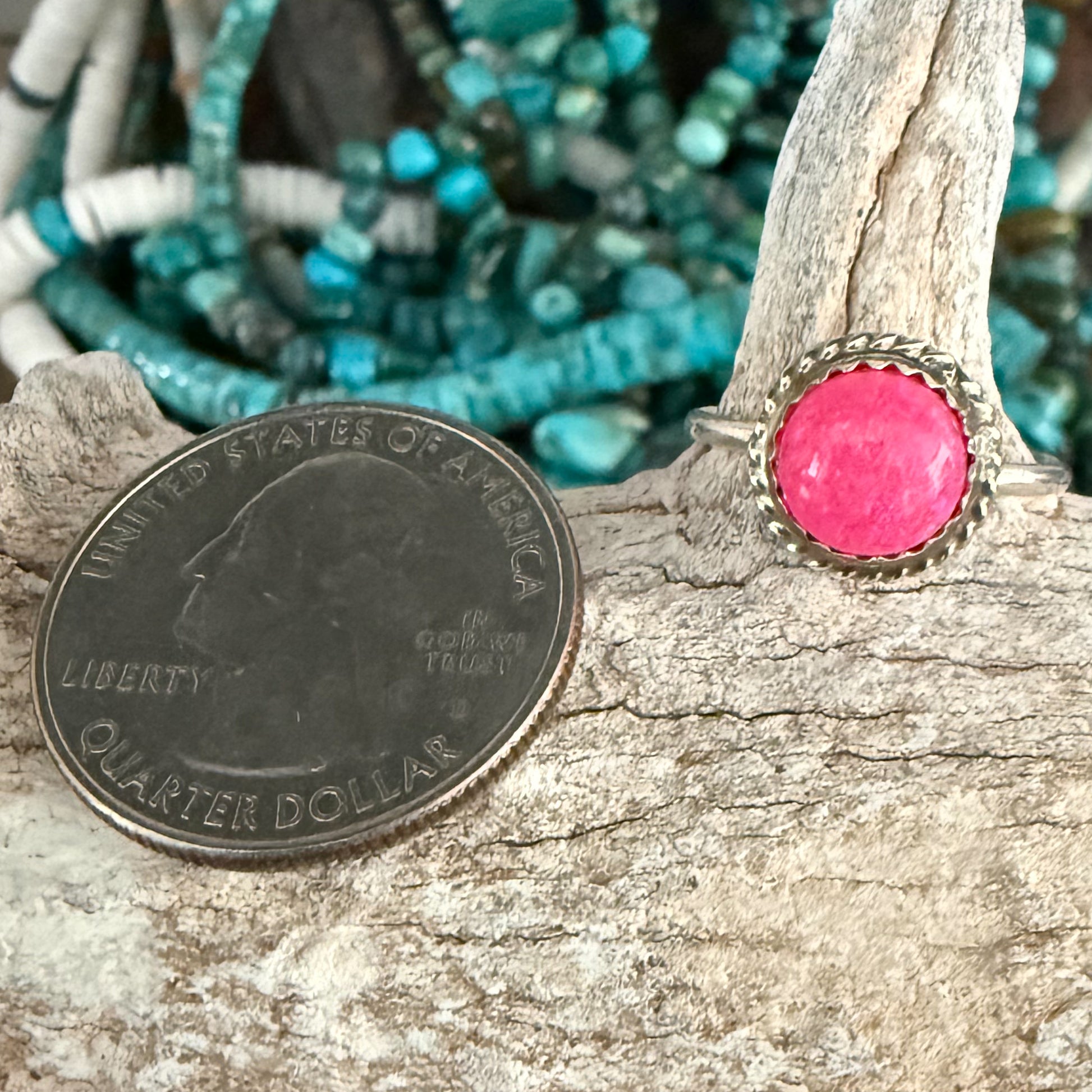 Authentic Native American Handmade Sterling Silver and Hot Pink Opal Ring size 8.