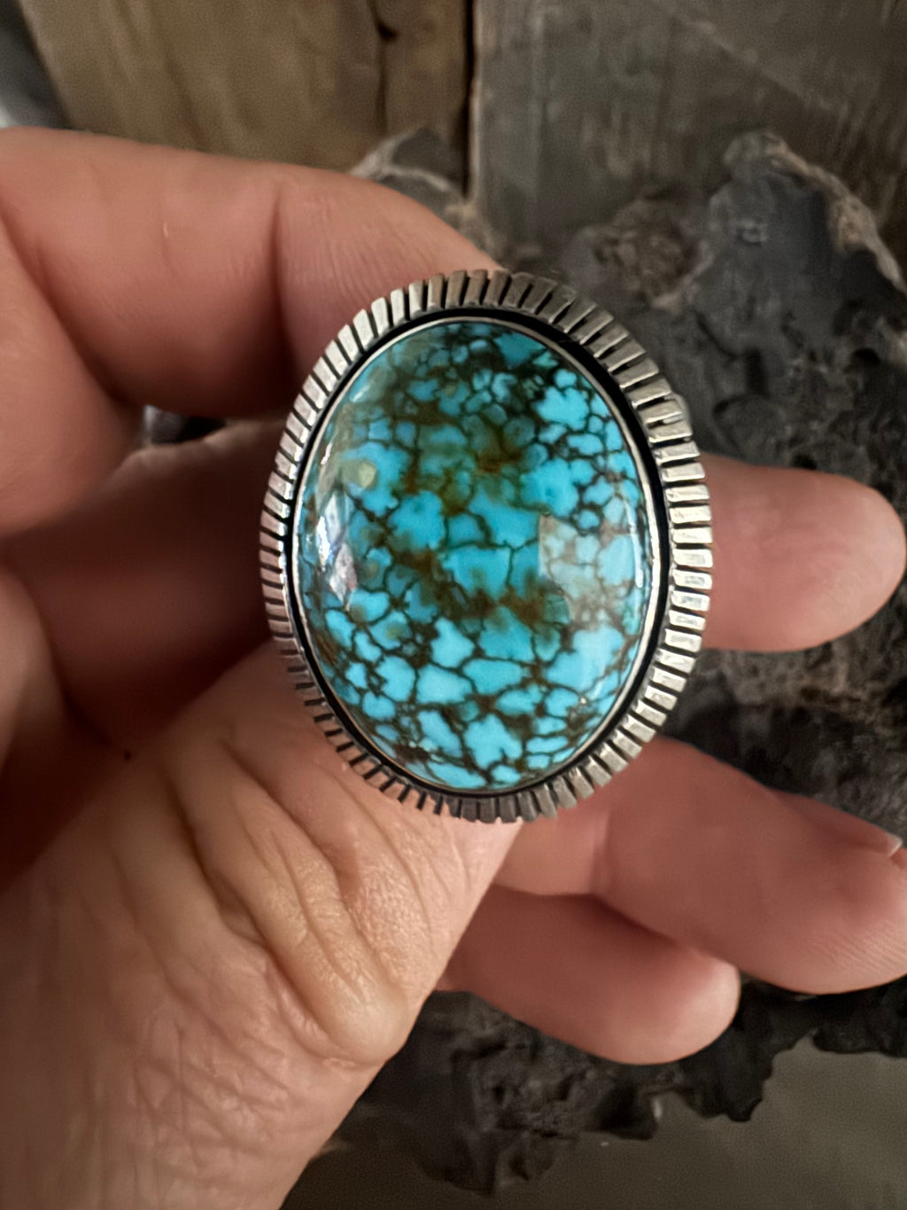 Cooper Willie Kingman Web Turquoise-Silver Ring Size 13.25