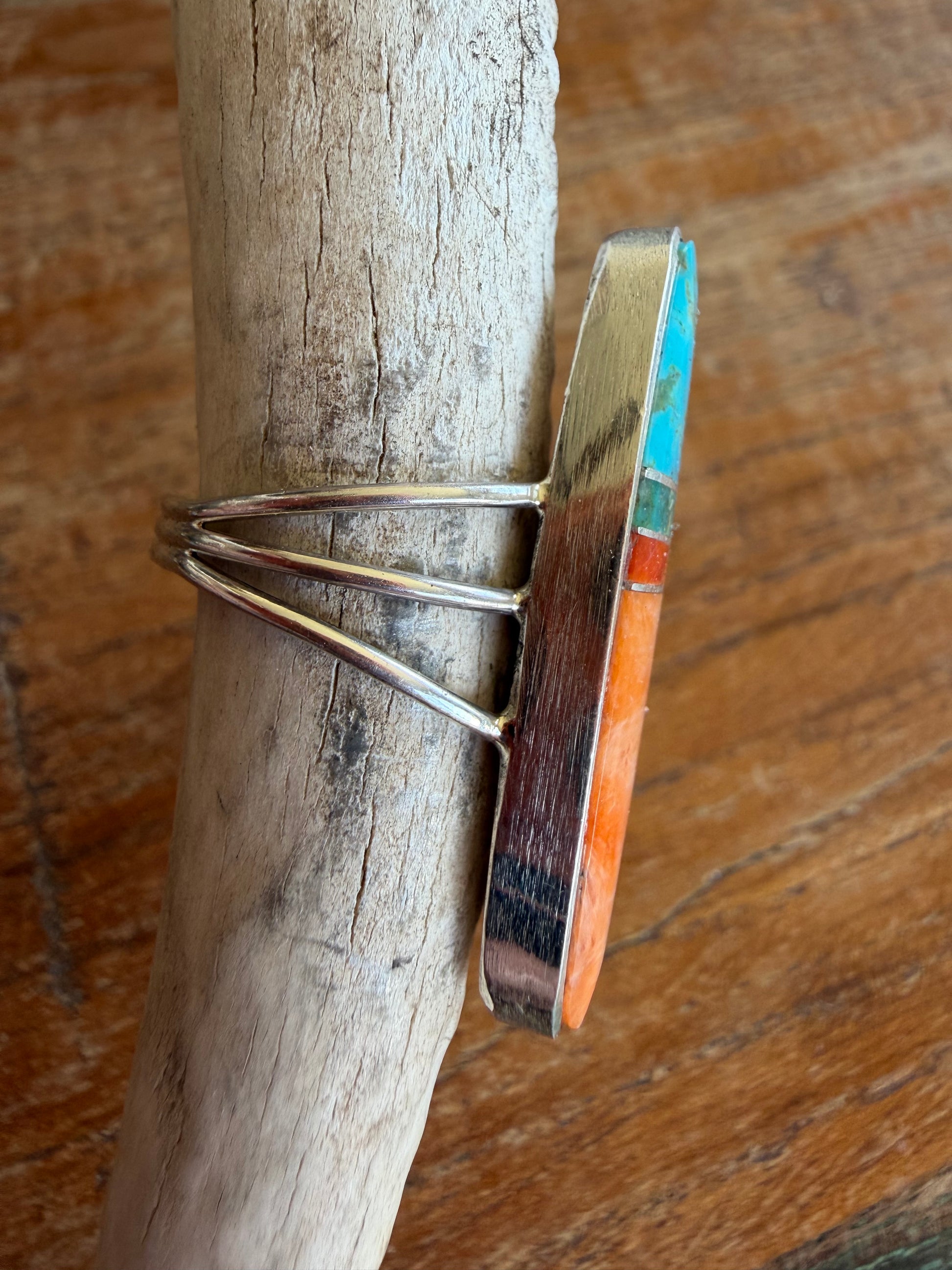 Native American Handmade Spiny Oyster-Turquoise Surfboard Ring Size 7