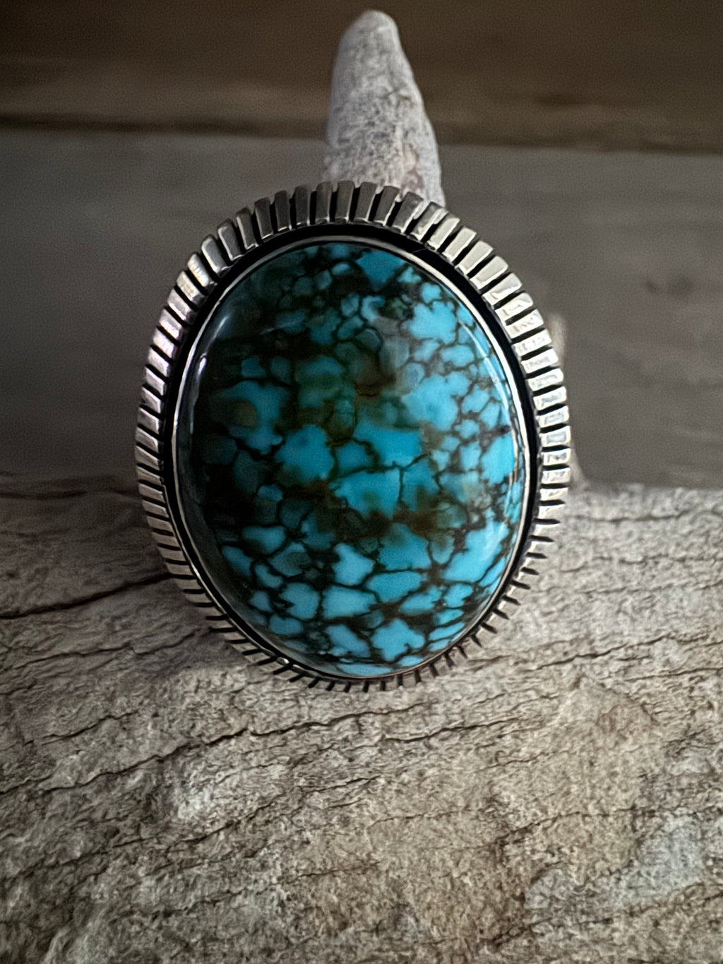 Cooper Willie Kingman Web Turquoise-Silver Ring Size 13.25