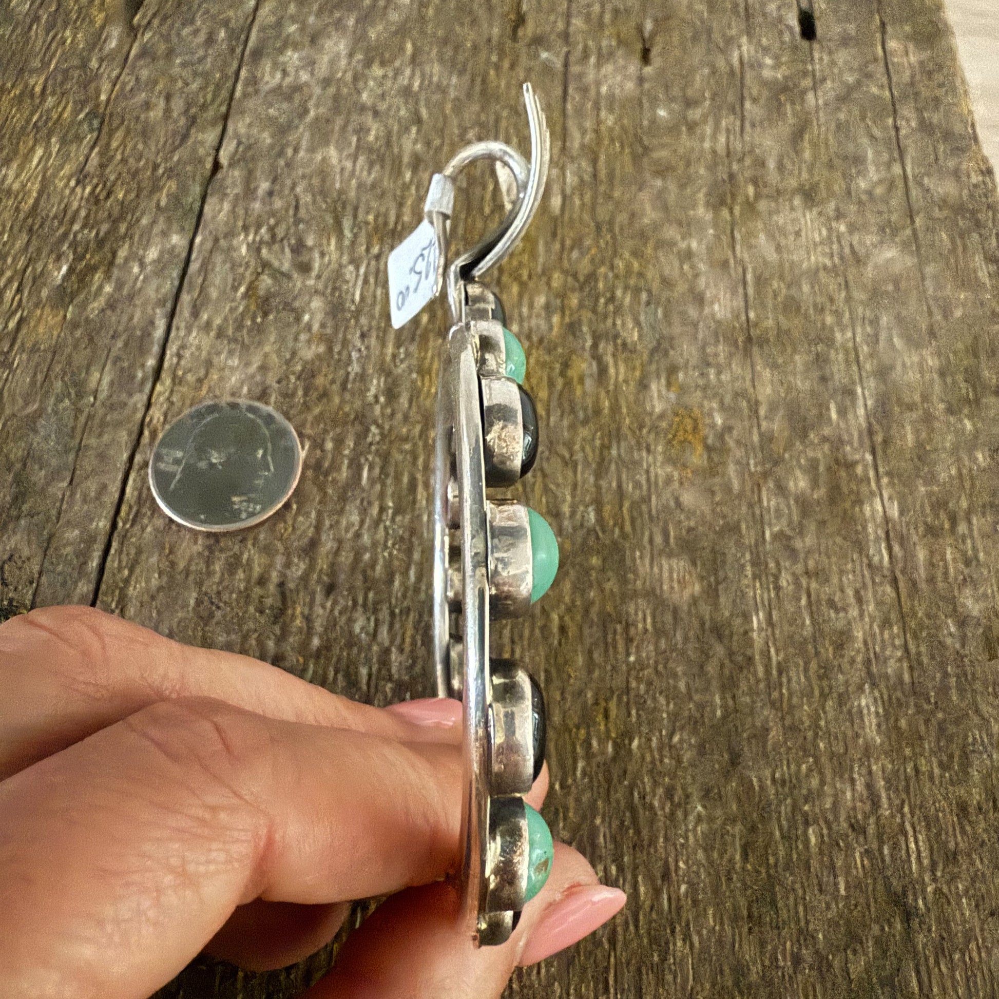 Authentic Native American Handmade Sterling Silver, Turquoise, and Black Onyx Nadja Pendant.