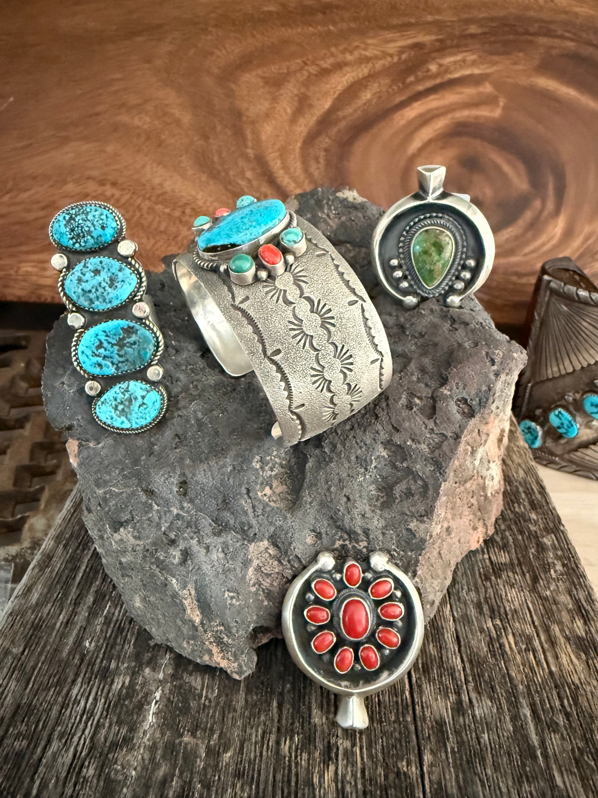 Leon Martinez Handmade Custom Silver Coral Adjustable Ring