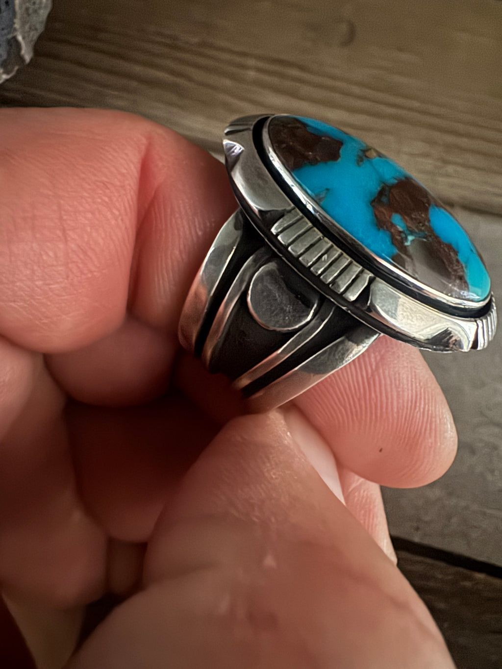 Cooper Willie Handmade Bisbee Turquoise Ring Size 13.5