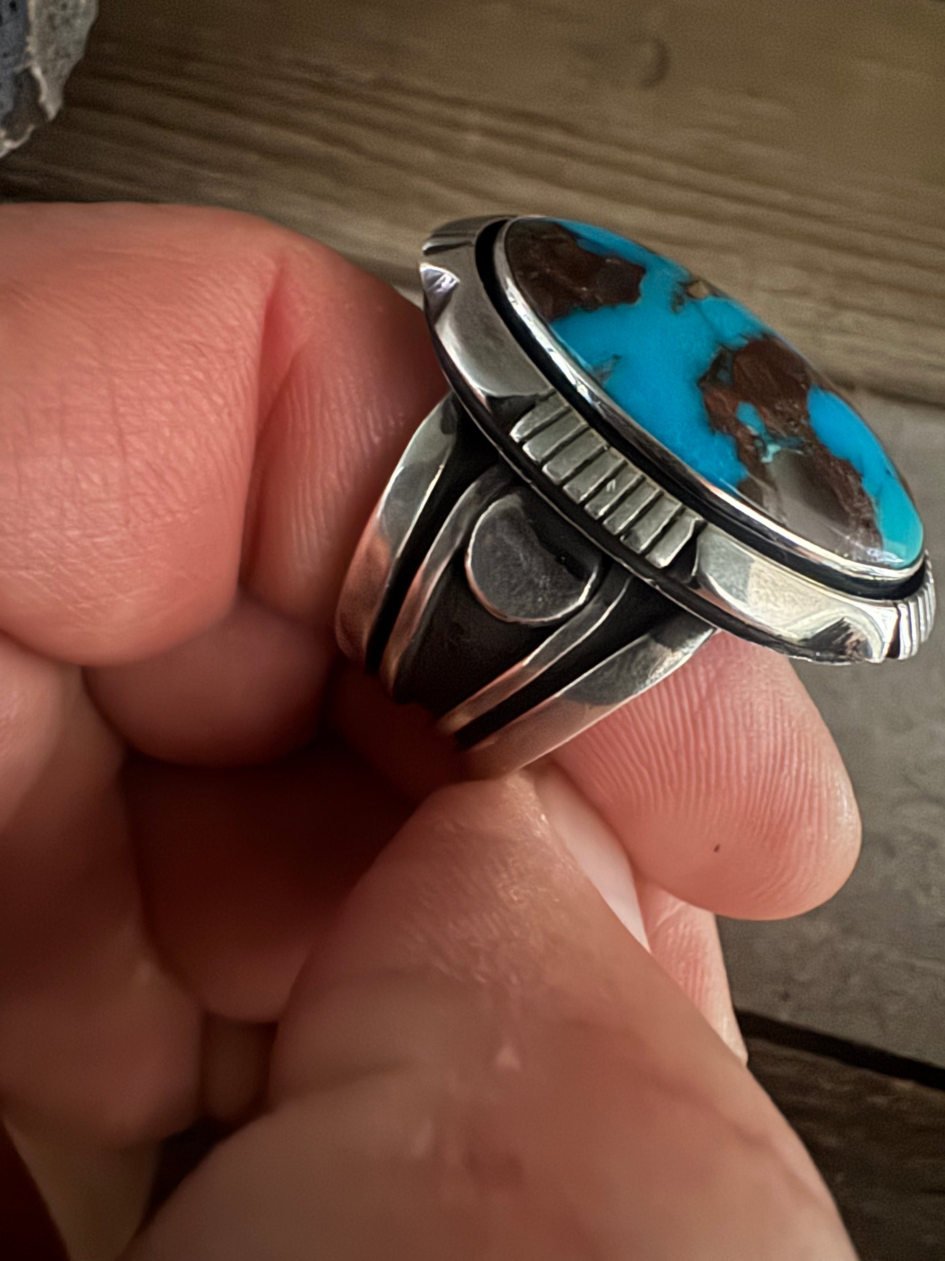 Cooper Willie Handmade Bisbee Turquoise Ring Size 13.5