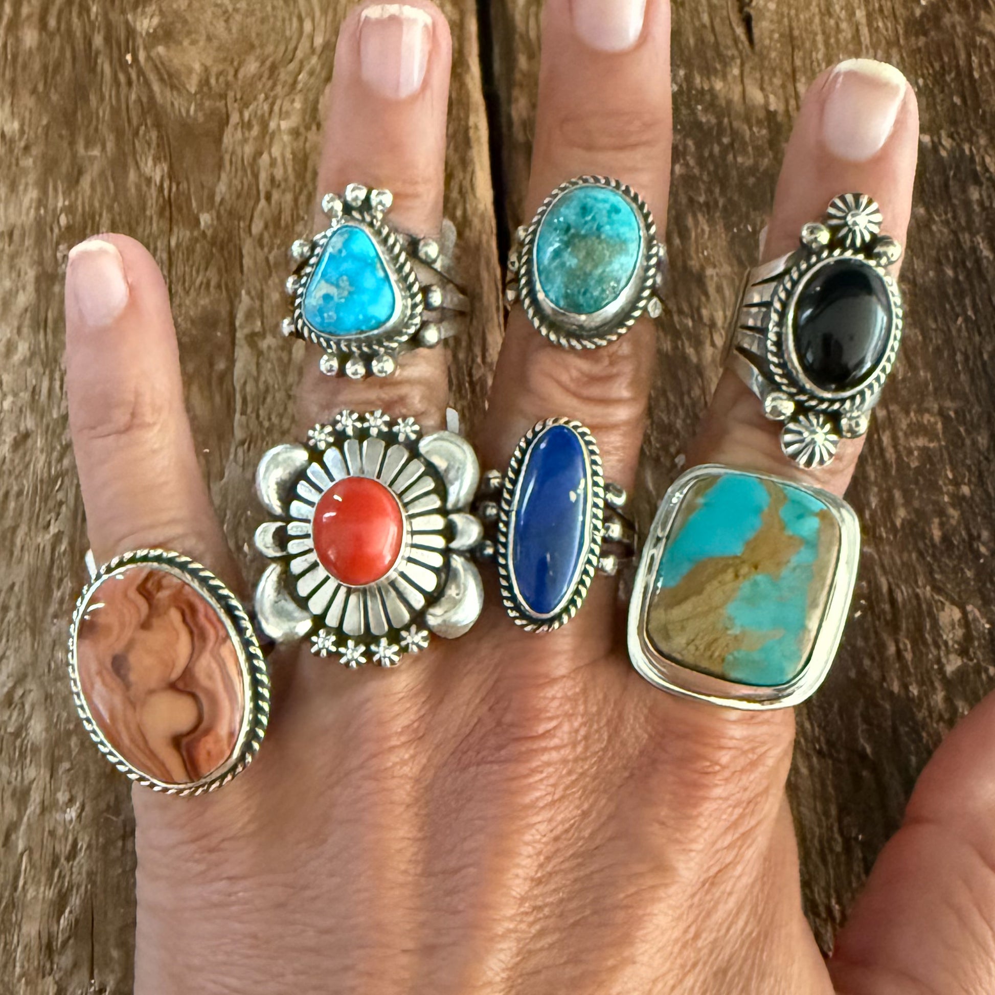 Authentic Native American Handmade Sterling Silver and Royston Turquoise Ring size 8 1/2.