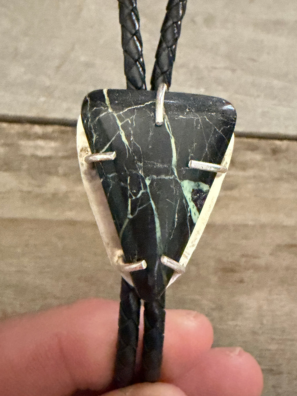 Handmade Sterling Silver San Pedro Variscite Bolo Tie