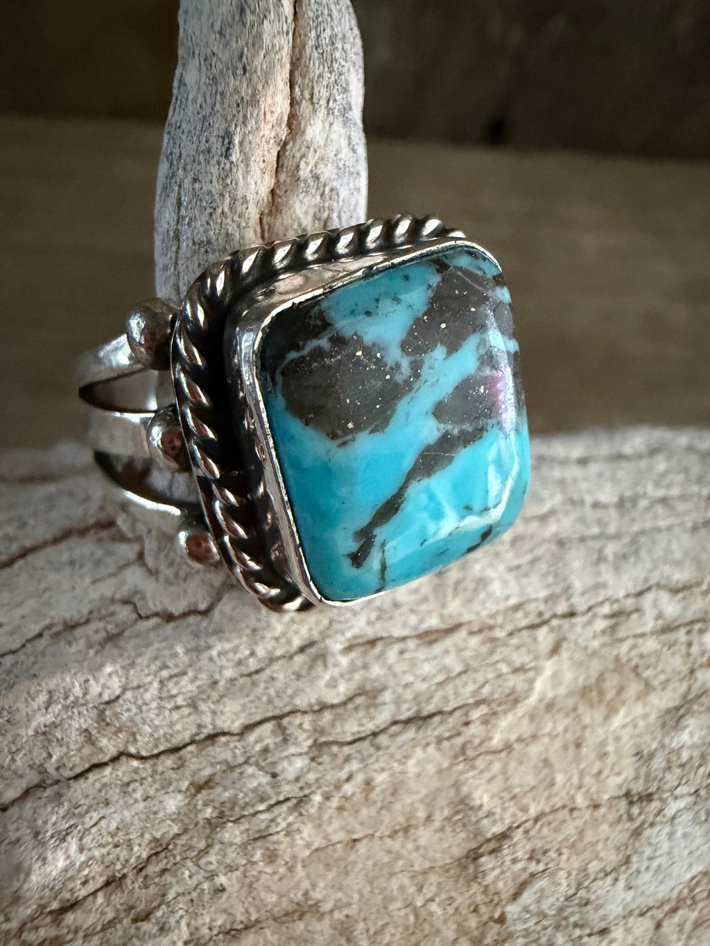 Native American Linda Yazzie Handmade Blackjack-Sterling Silver Ring Size 9.5