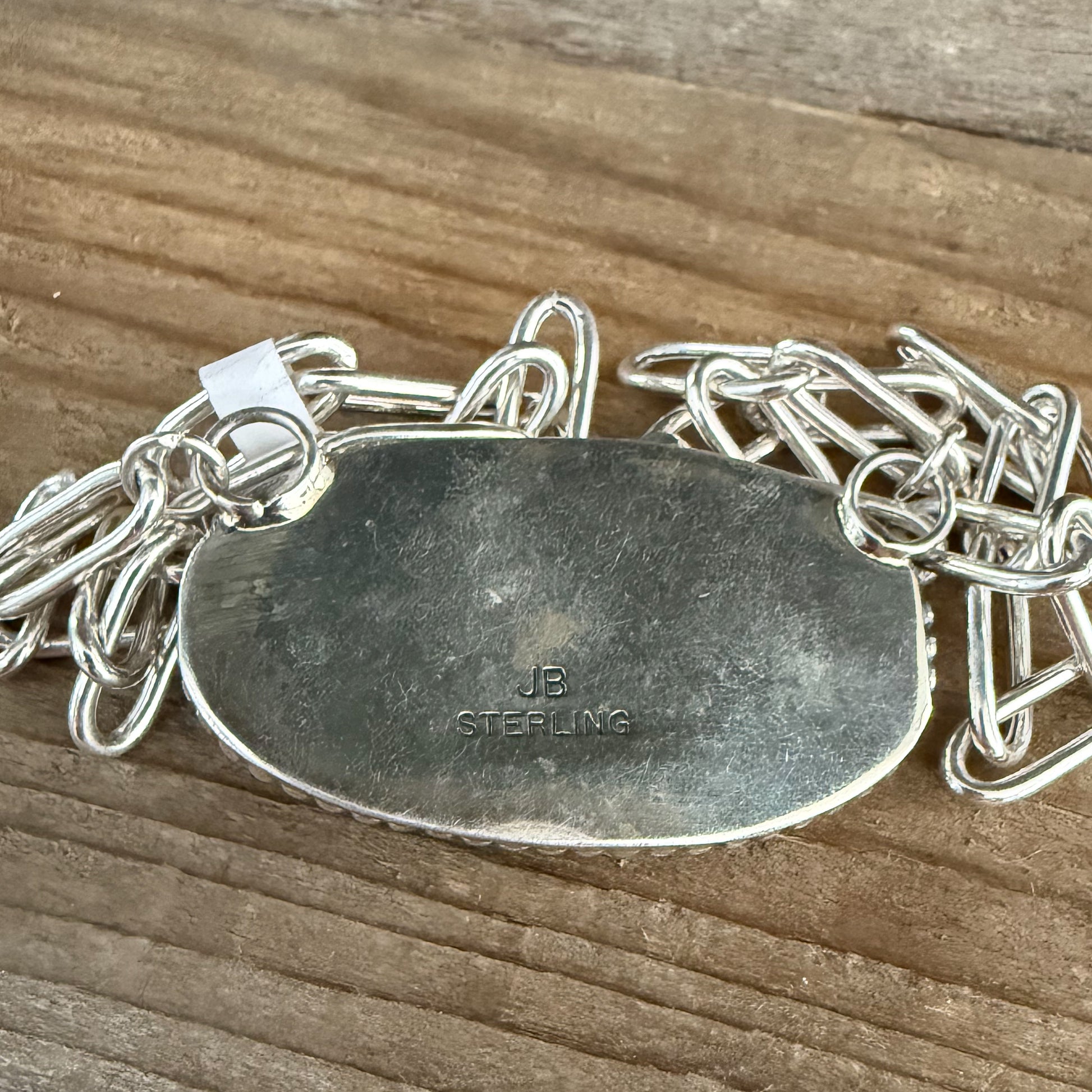 Authentic Native American Handmade Sterling Silver and Turquoise Paper Clip Chain 16”Necklace.