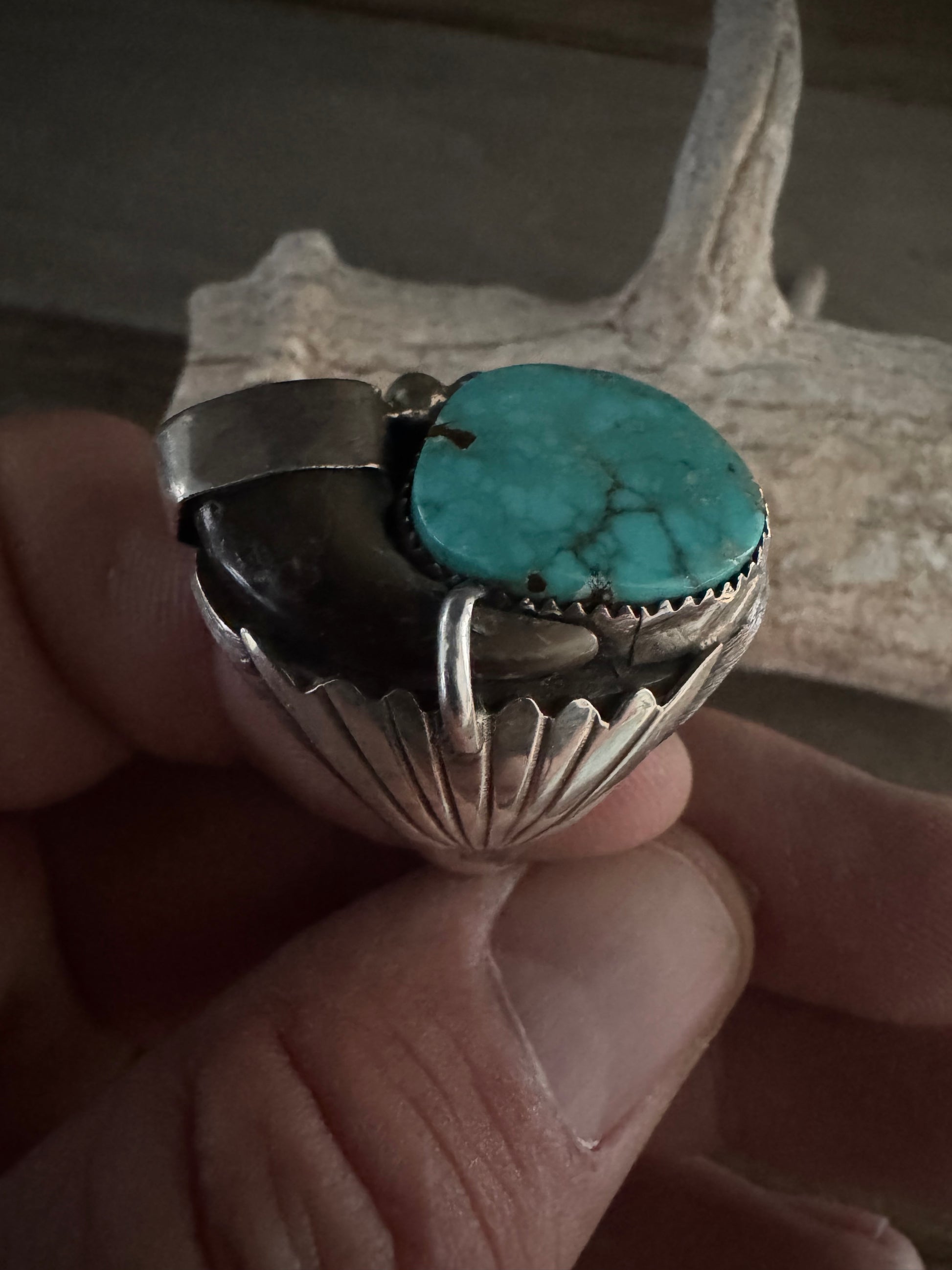 Handmade Bear-claw Sterling Silver Royston Turquoise Ring Size 14