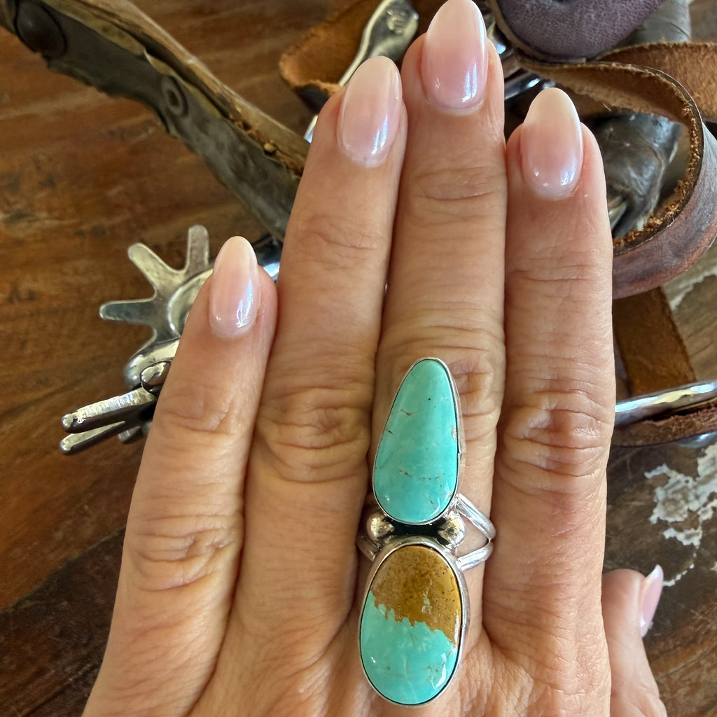 Authentic Native American Handmade Sterling Silver and Royston Turquoise Ring size 8 3/4