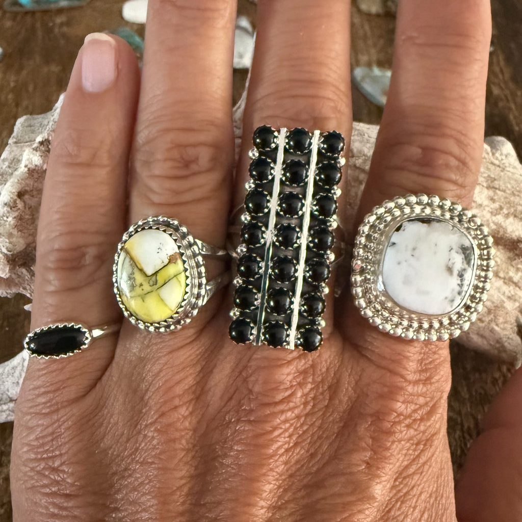 Authentic Native American Handmade Sterling Silver and White Buffalo Ring size 8 1/4.