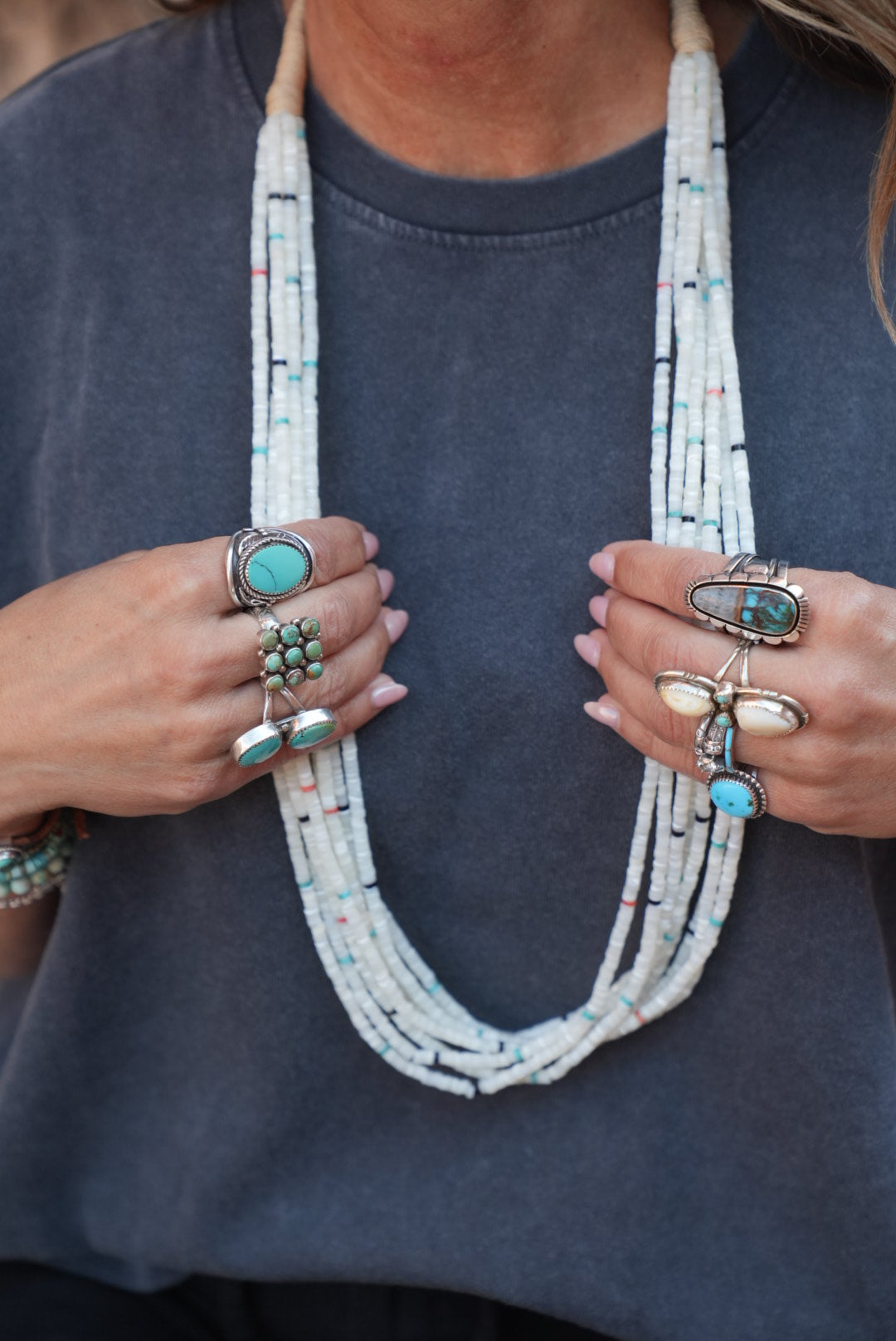 Native American Marquez Tachiini Handmade Mother of Pearl 8 Strand Necklace