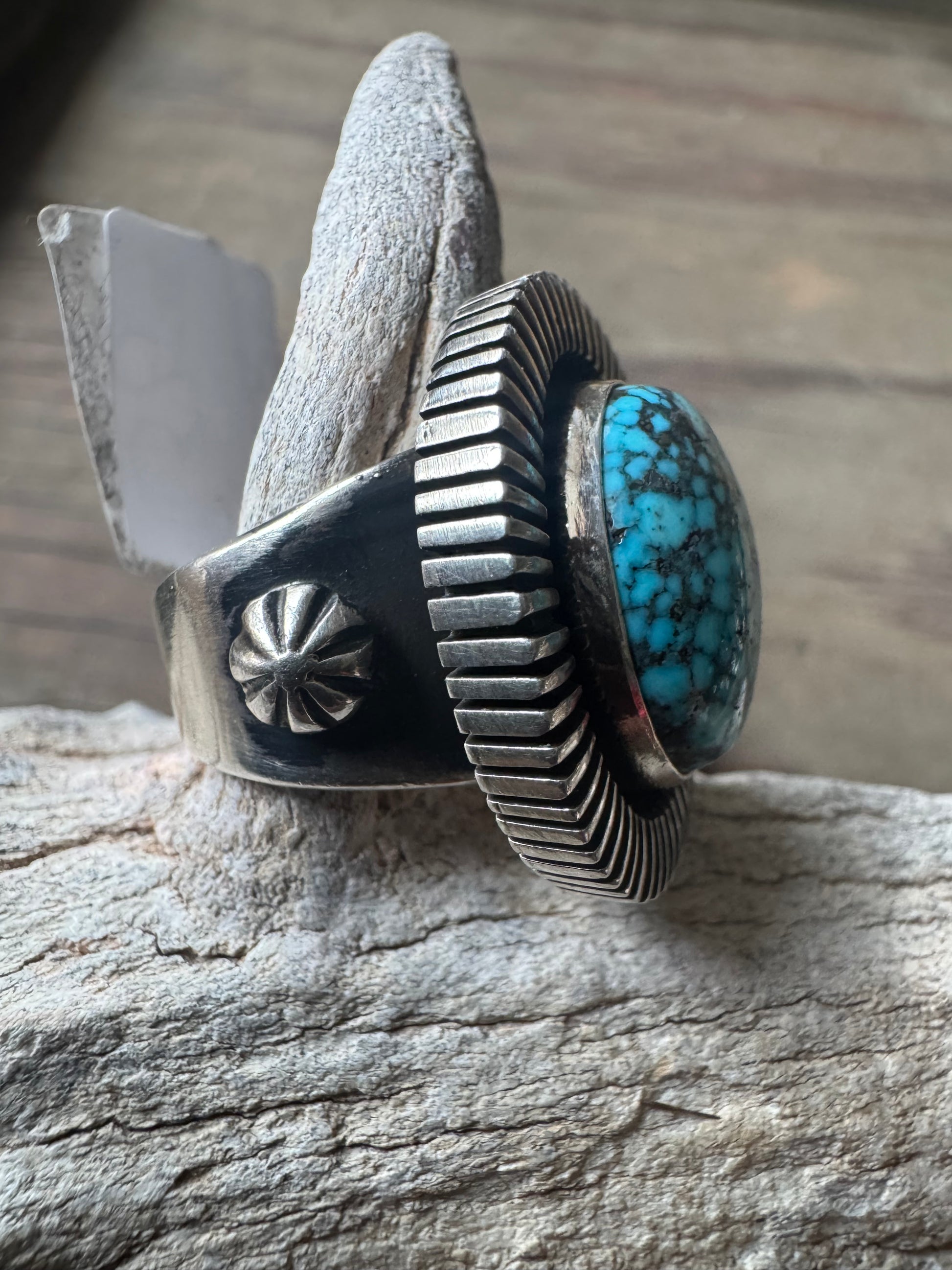 Native American Handmade Sterling Silver Kingman Web Ring Size 8