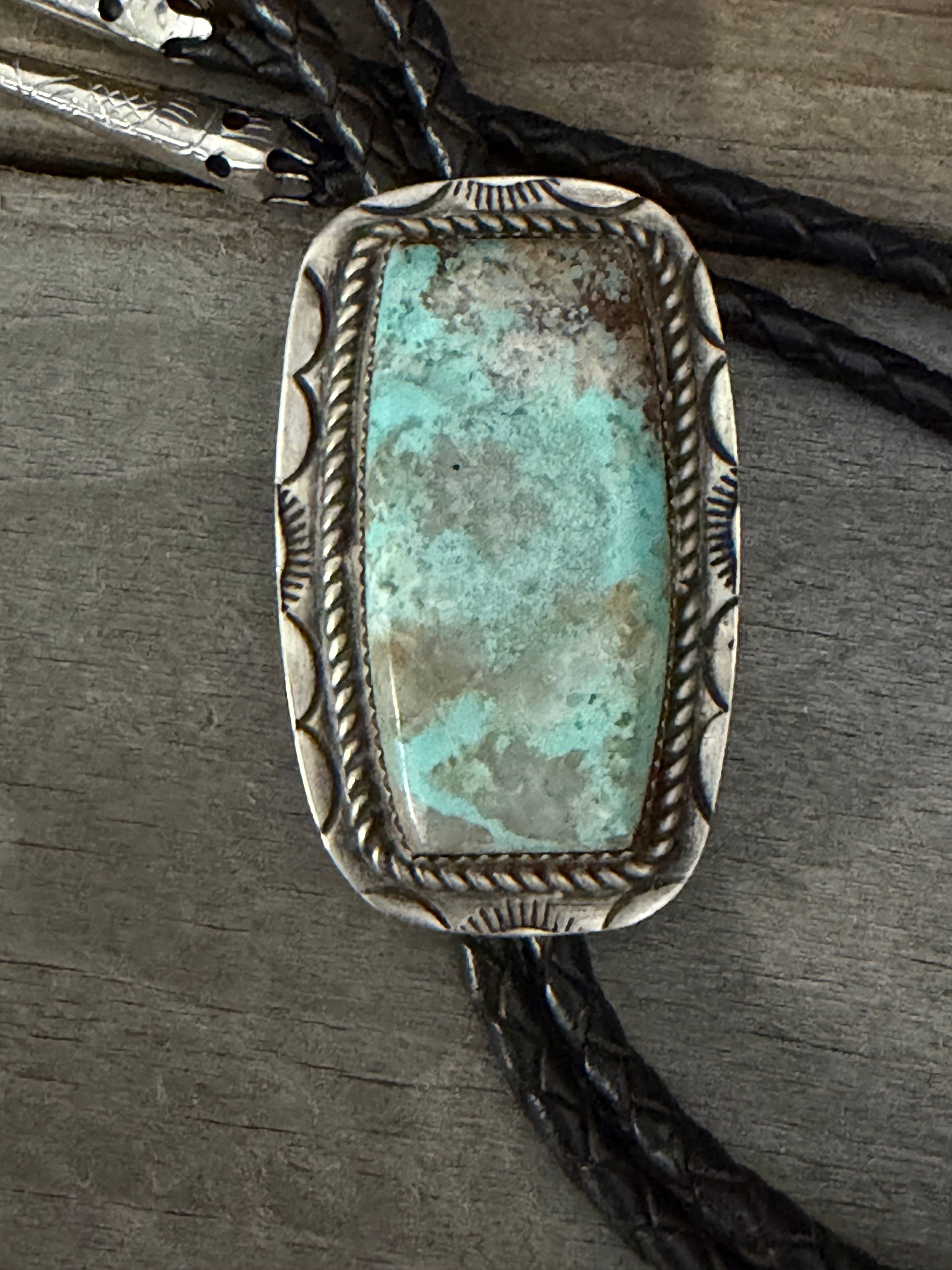 Native American Handmade Sterling Silver Turquoise Bolo Tie