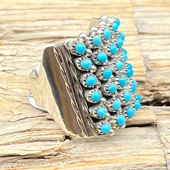 Authentic Native American Zuni 6 Row Snake Eyes Ring