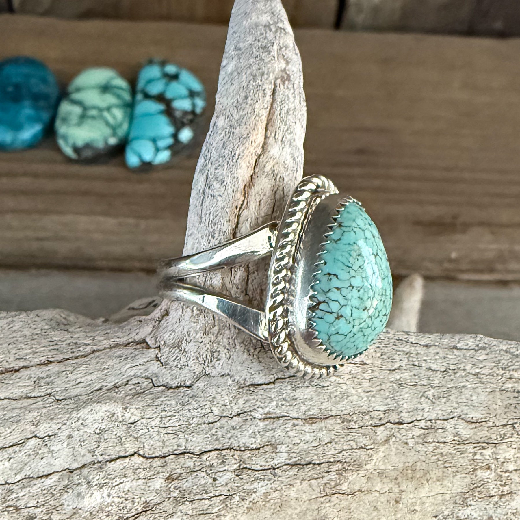 Authentic Native American Handmade Sterling Silver and Turquoise Ring size 7.