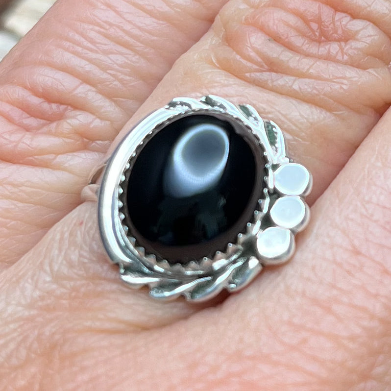 Authentic Native American Handmade Sterling Silver Black Onyx Ring