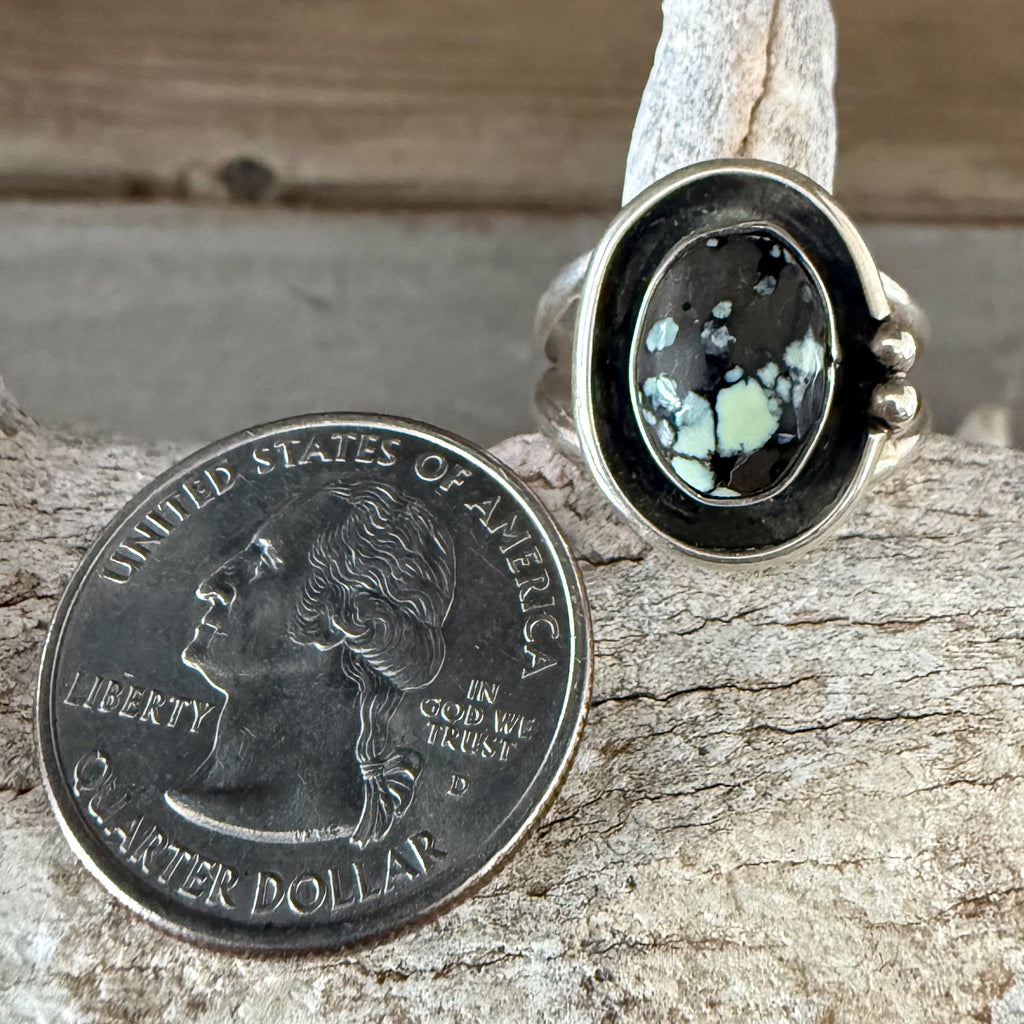 Authentic Native American Handmade Sterling Silver and Saguaro Variscite Ring size 8 1/2.