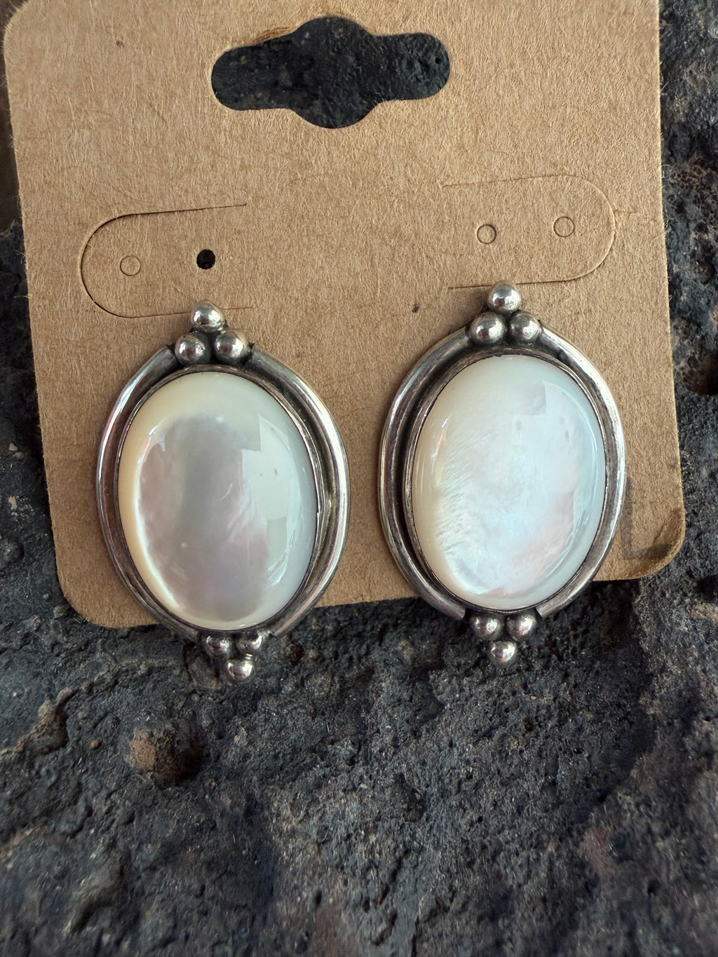 Native American Handmade Sterling Silver Mother of Pearl Earrings