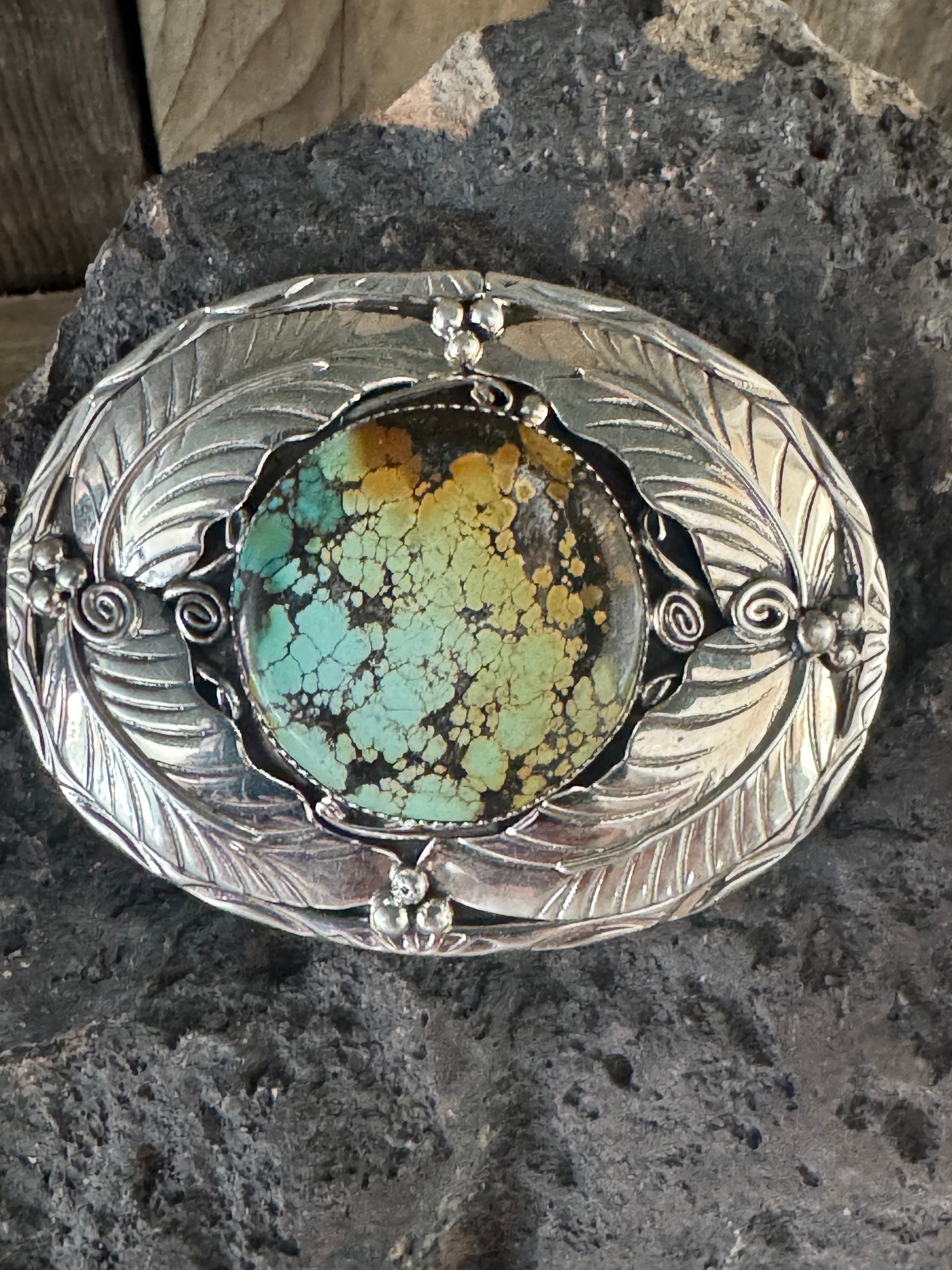 Navajo Handmade Hubei Turquoise Sterling Silver Belt Buckle