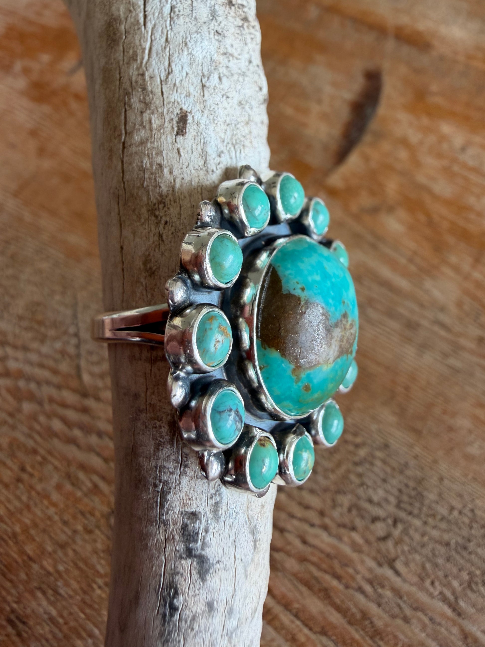 Authentic Native American Handmade Sterling Silver and Turquoise ring size 8.5