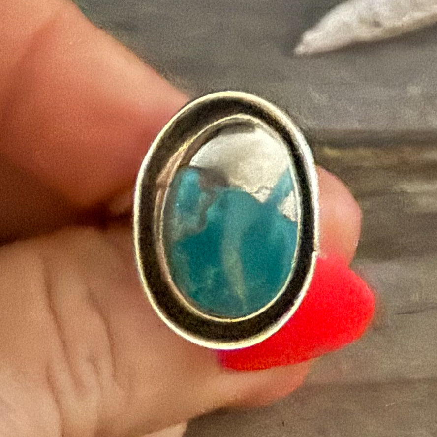 Authentic Native American Handmade Sterling Silver and Candelaria Hills Variscite with Pyrite inclusion size 7 1/2.