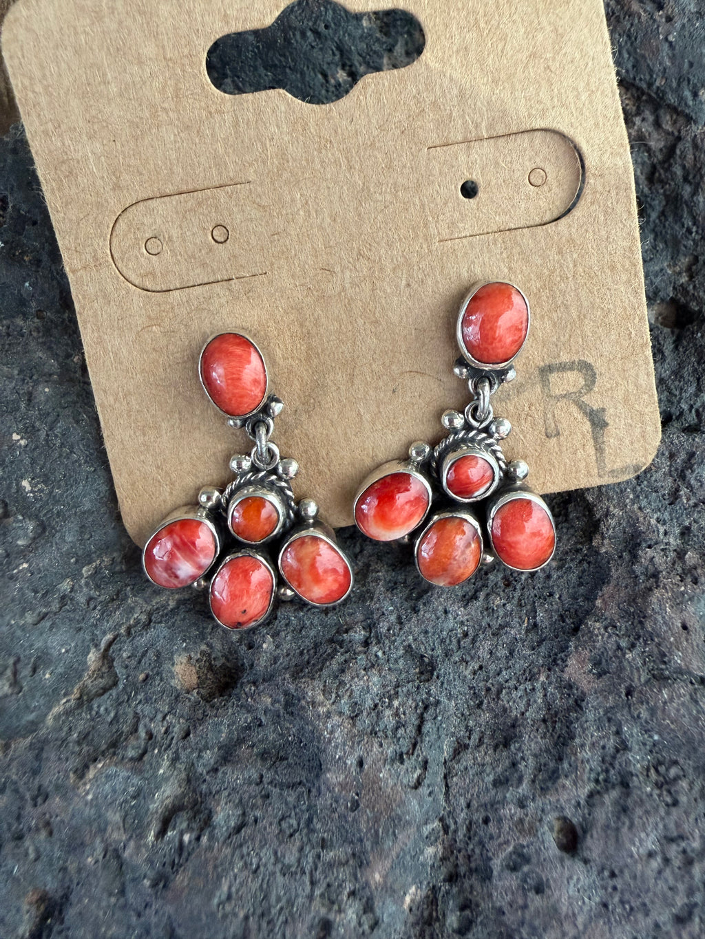 Native American Fredrico Jimenez Handmade Spiny Oyster Sterling Silver Earrings